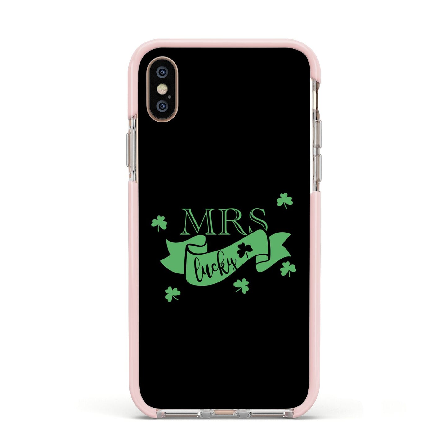 Mrs Lucky Apple iPhone Xs Impact Case Pink Edge on Gold Phone