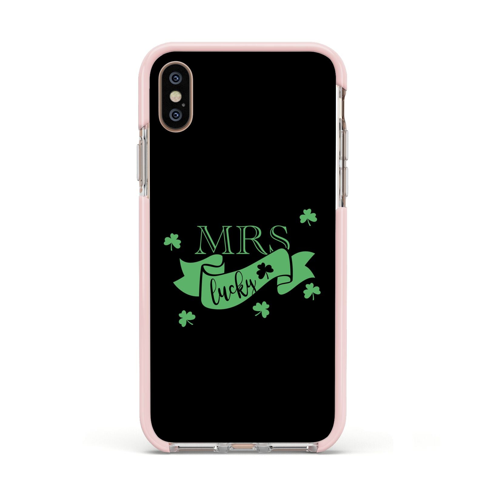 Mrs Lucky Apple iPhone Xs Impact Case Pink Edge on Gold Phone