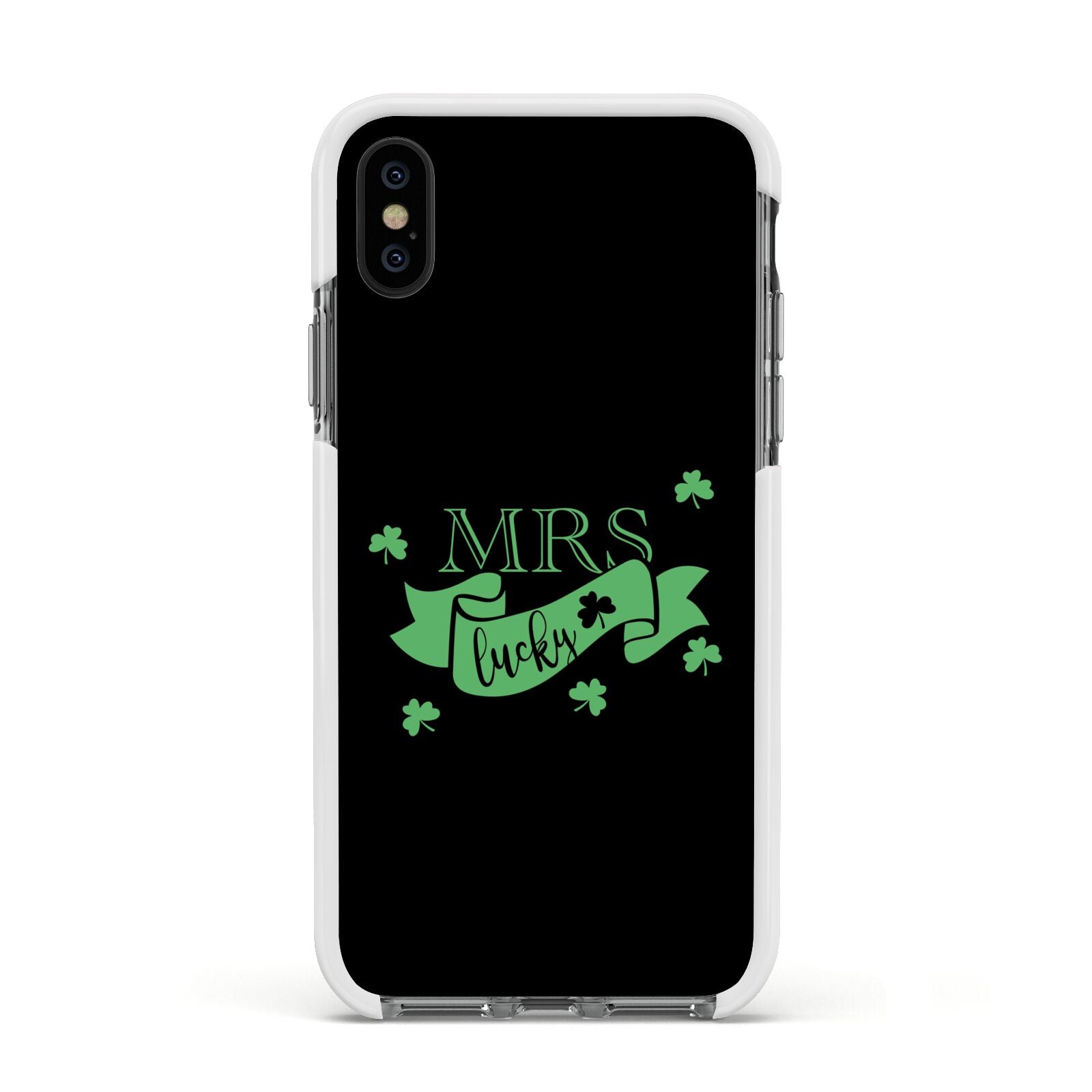 Mrs Lucky Apple iPhone Xs Impact Case White Edge on Black Phone