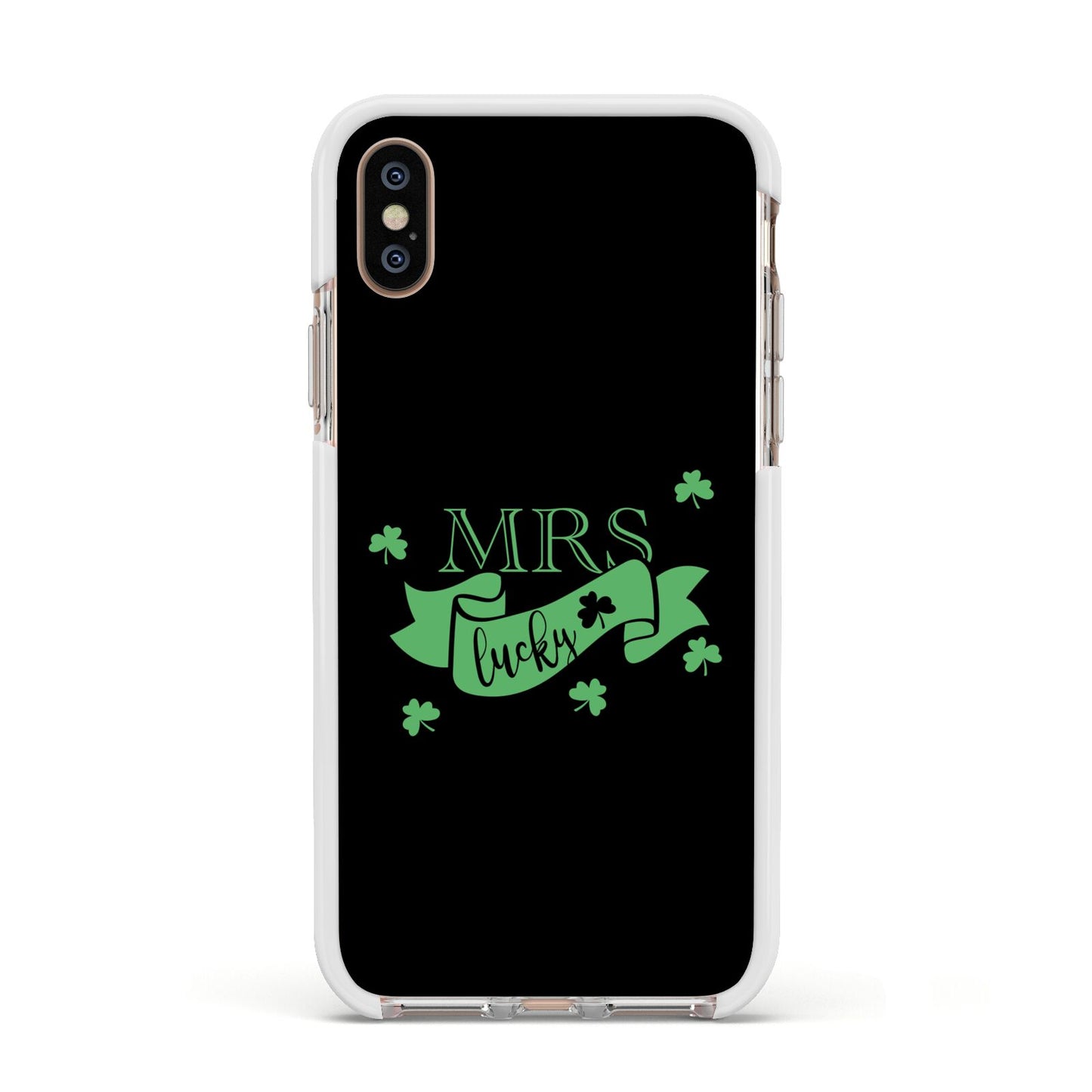 Mrs Lucky Apple iPhone Xs Impact Case White Edge on Gold Phone