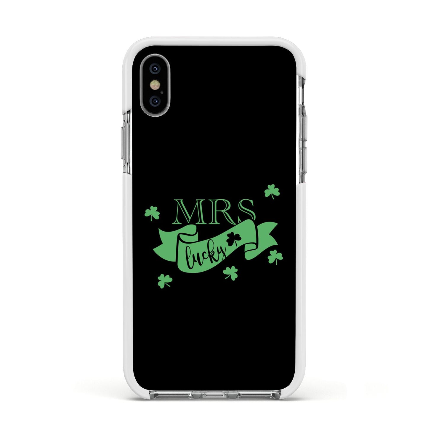 Mrs Lucky Apple iPhone Xs Impact Case White Edge on Silver Phone