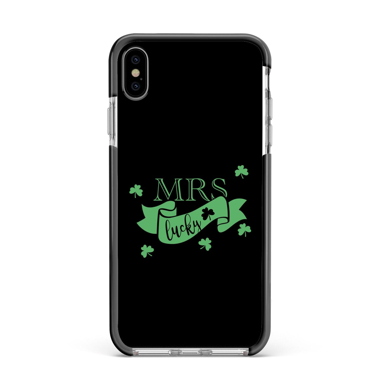 Mrs Lucky Apple iPhone Xs Max Impact Case Black Edge on Silver Phone