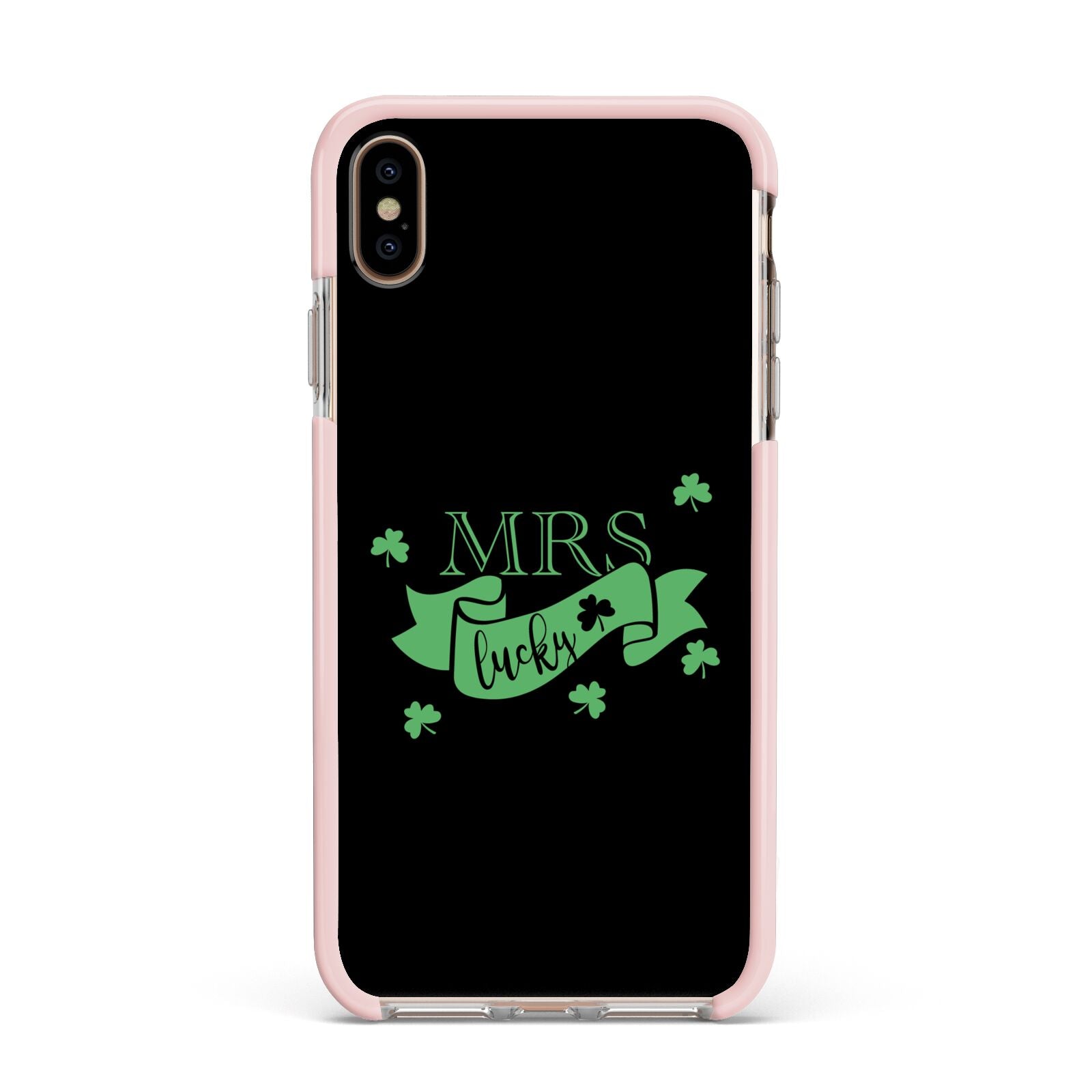 Mrs Lucky Apple iPhone Xs Max Impact Case Pink Edge on Gold Phone