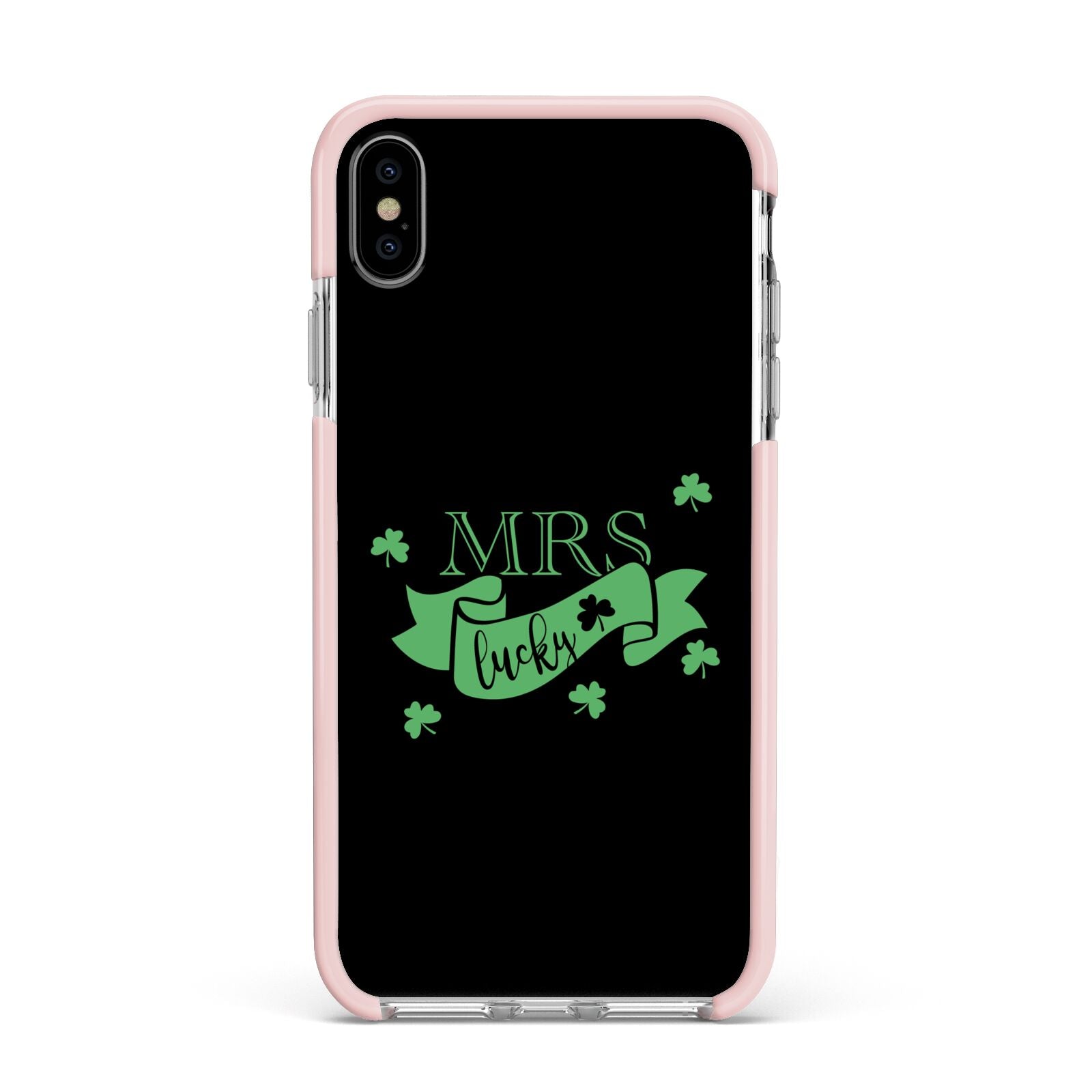 Mrs Lucky Apple iPhone Xs Max Impact Case Pink Edge on Silver Phone