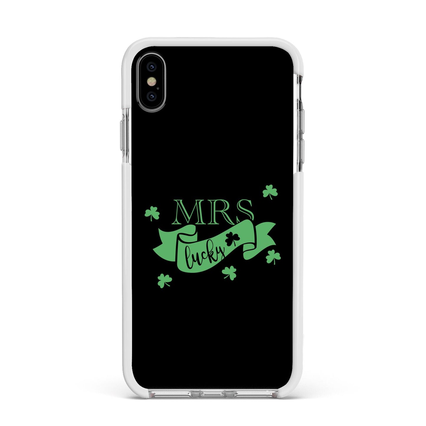 Mrs Lucky Apple iPhone Xs Max Impact Case White Edge on Silver Phone