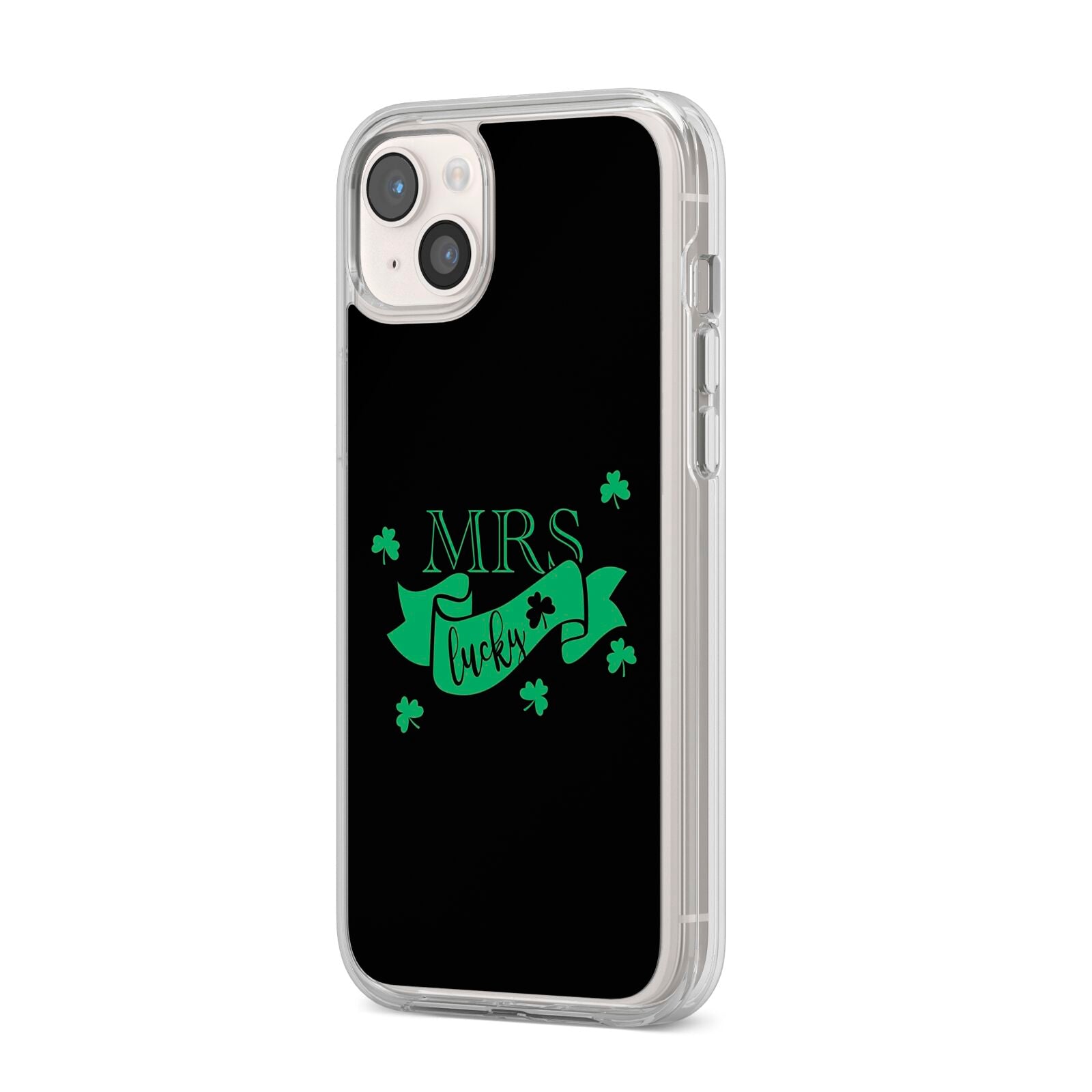Mrs Lucky iPhone 14 Plus Clear Tough Case Starlight Angled Image