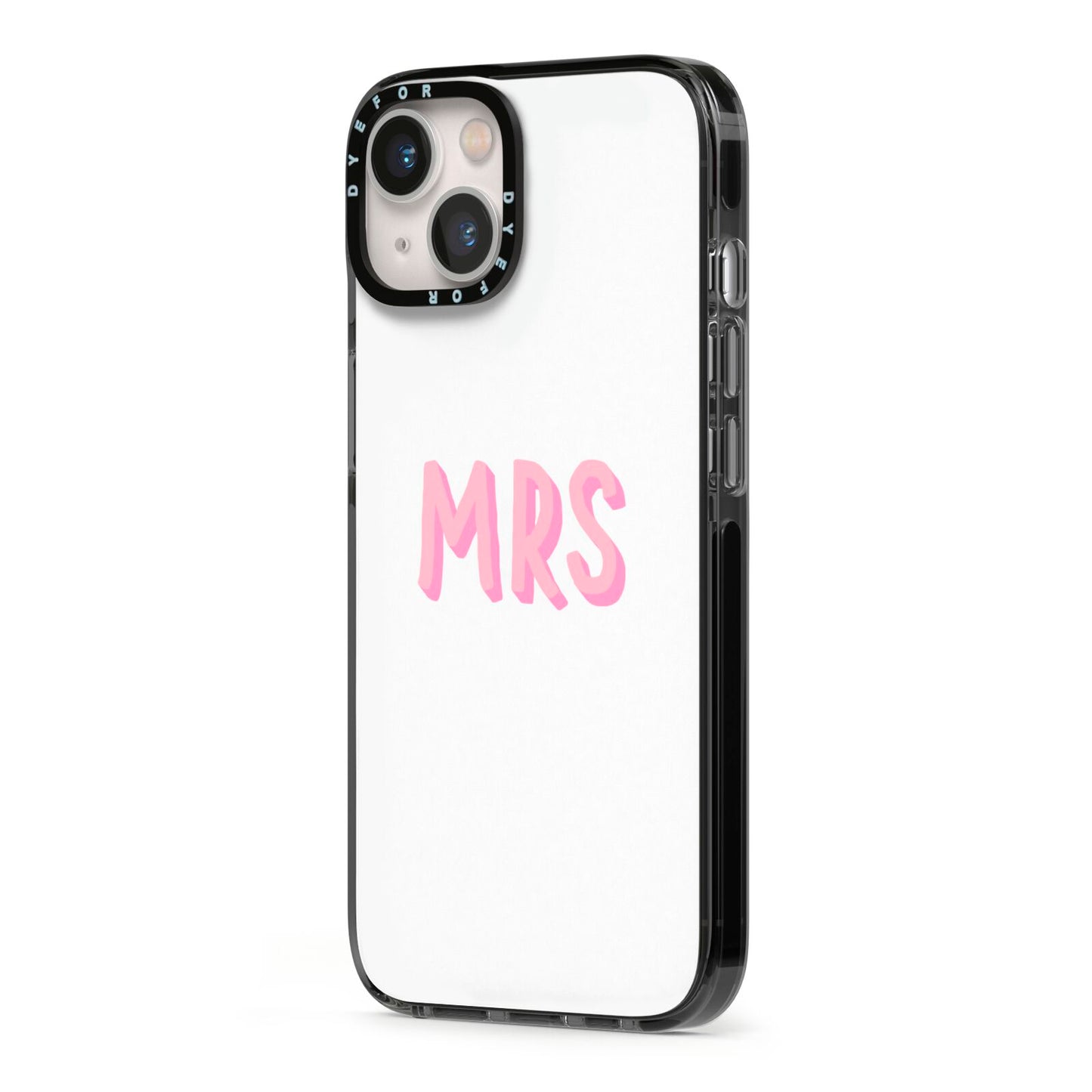 Mrs iPhone 13 Black Impact Case Side Angle on Silver phone