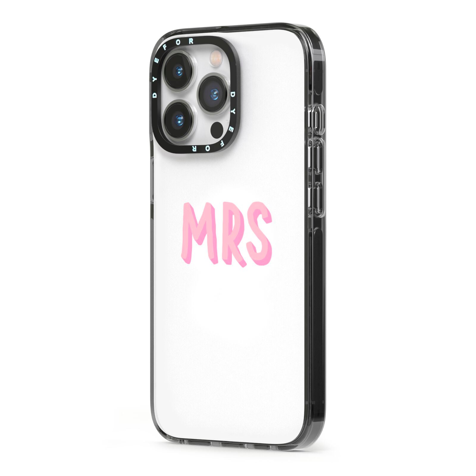 Mrs iPhone 13 Pro Black Impact Case Side Angle on Silver phone
