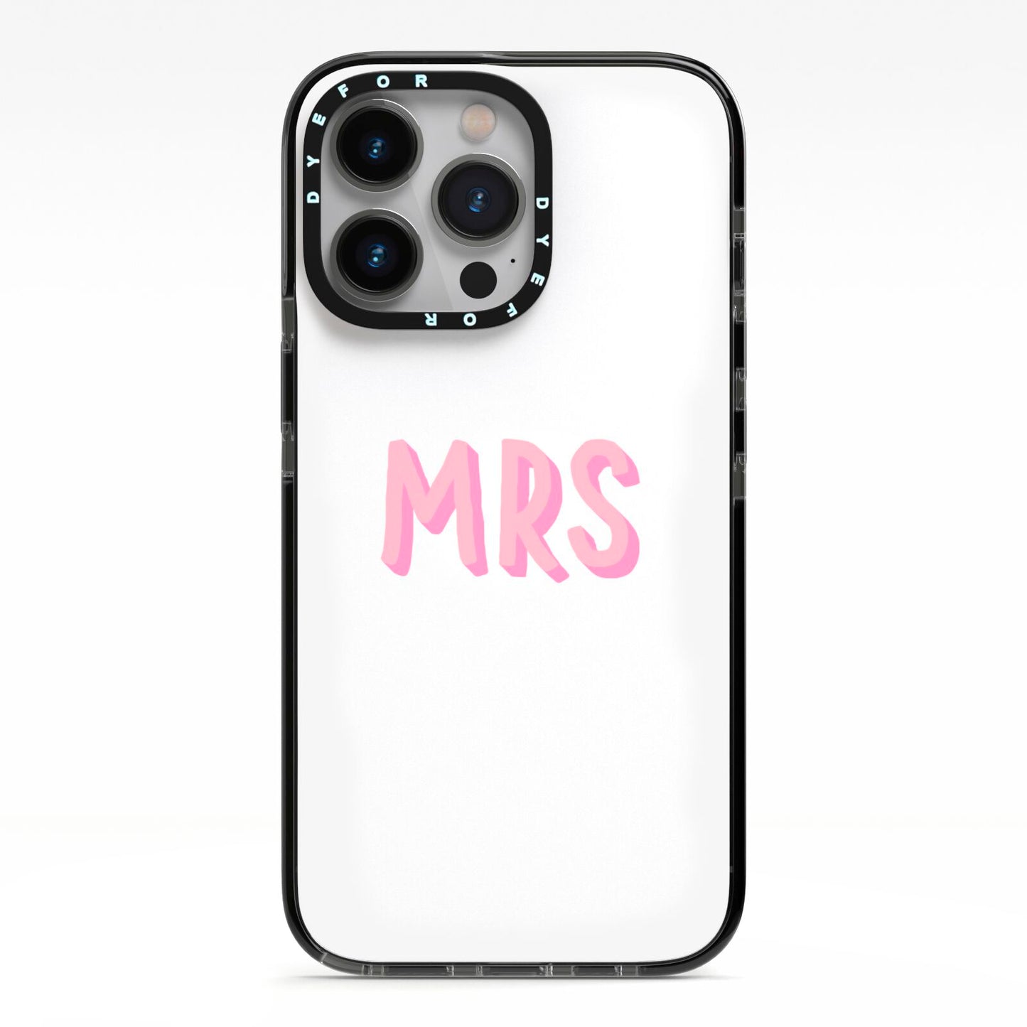 Mrs iPhone 13 Pro Black Impact Case on Silver phone