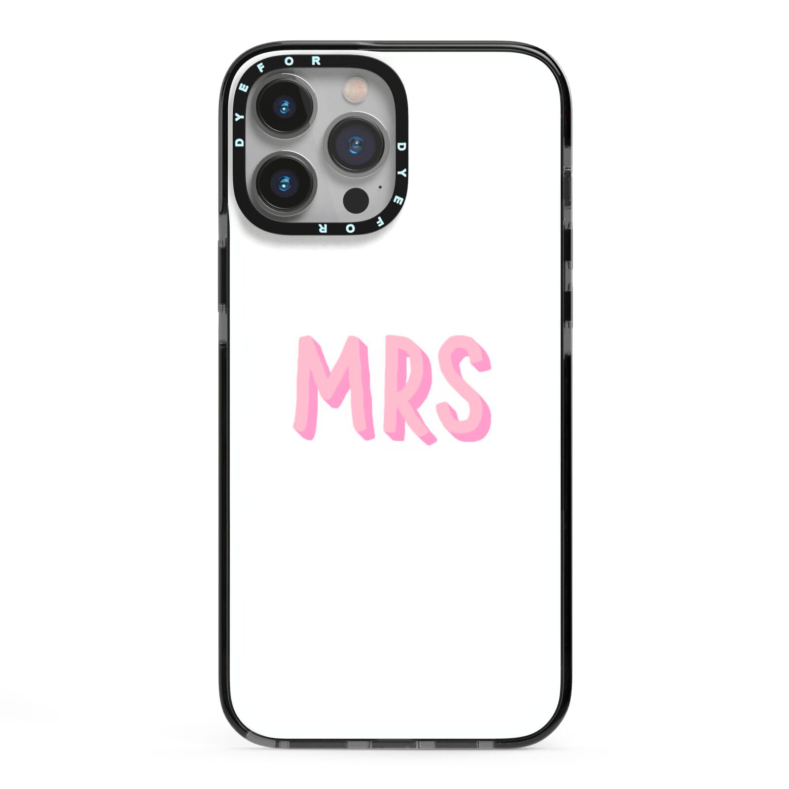 Mrs iPhone 13 Pro Max Black Impact Case on Silver phone