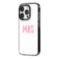 Mrs iPhone 14 Pro Black Impact Case Side Angle on Silver phone