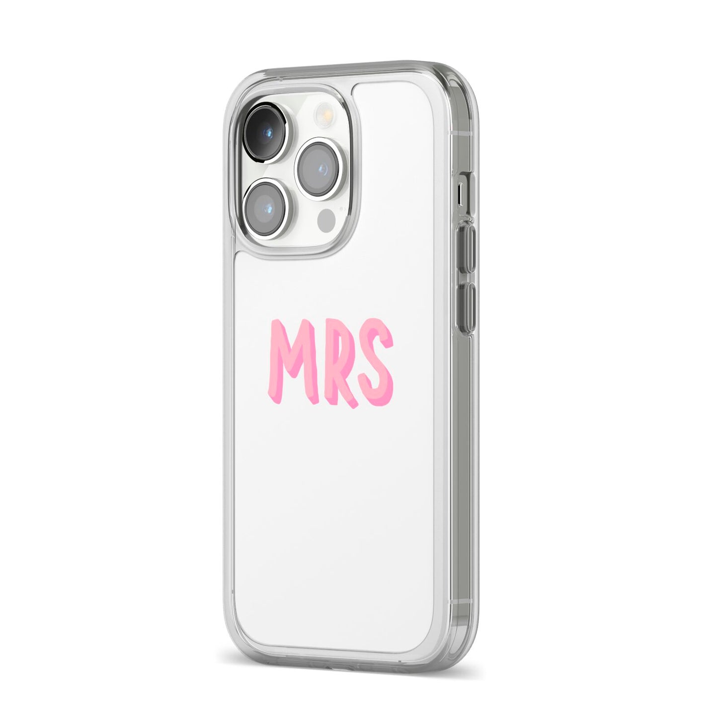 Mrs iPhone 14 Pro Clear Tough Case Silver Angled Image