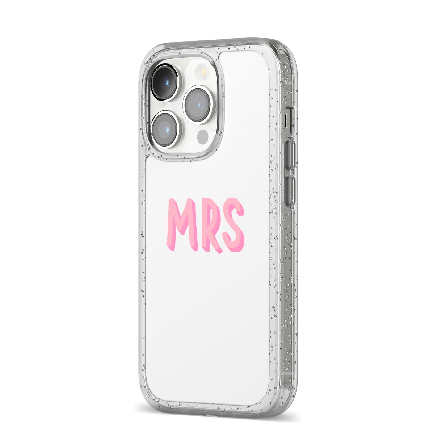 Mrs iPhone 14 Pro Glitter Tough Case Silver Angled Image