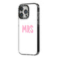 Mrs iPhone 14 Pro Max Black Impact Case Side Angle on Silver phone