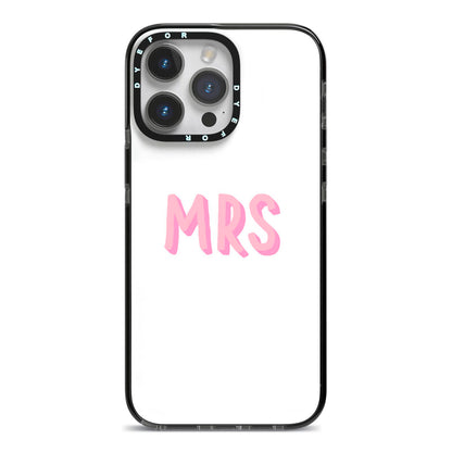 Mrs iPhone 14 Pro Max Black Impact Case on Silver phone