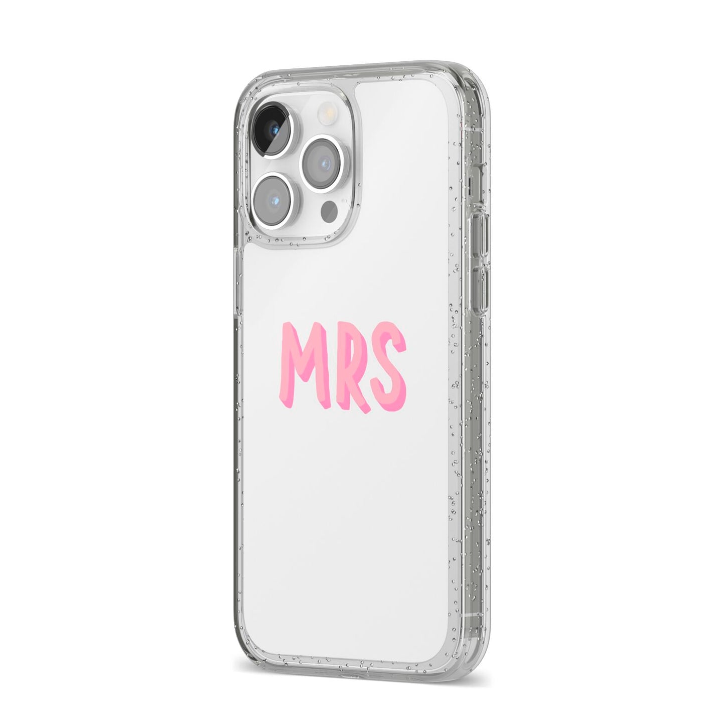 Mrs iPhone 14 Pro Max Glitter Tough Case Silver Angled Image
