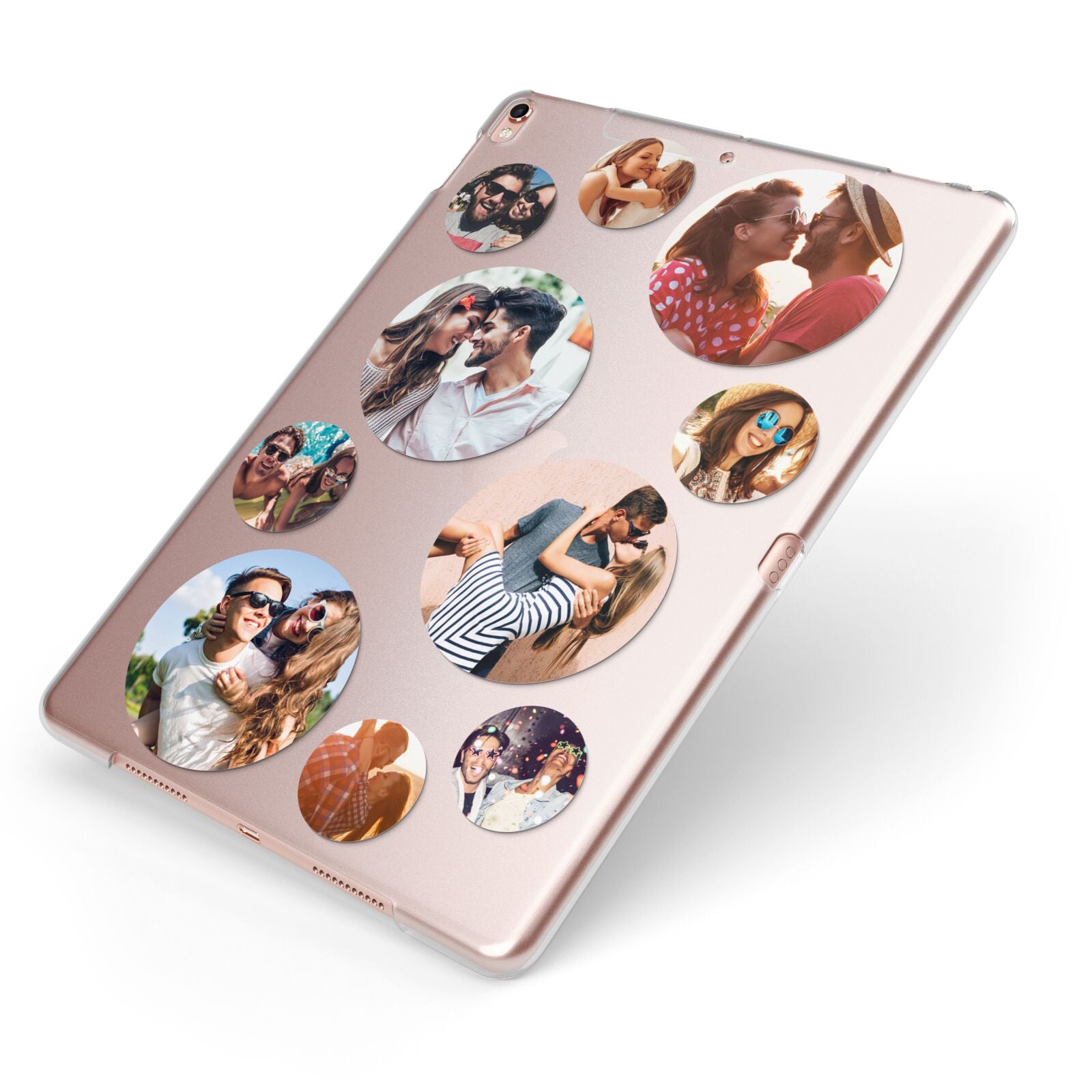 Multi Circular Photo Collage Upload Apple iPad Case on Rose Gold iPad Side View