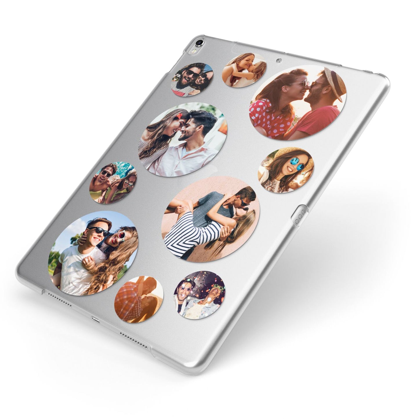 Multi Circular Photo Collage Upload Apple iPad Case on Silver iPad Side View