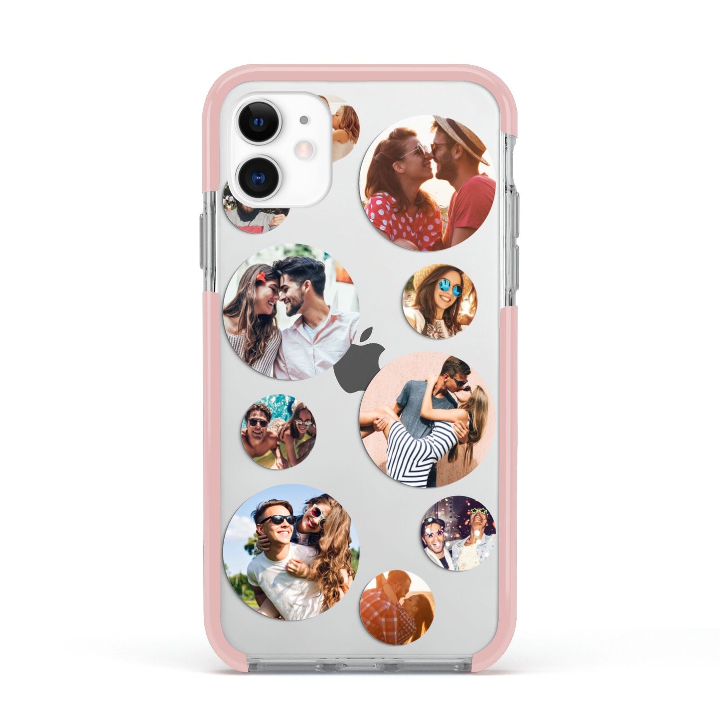 Multi Circular Photo Collage Upload Apple iPhone 11 in White with Pink Impact Case