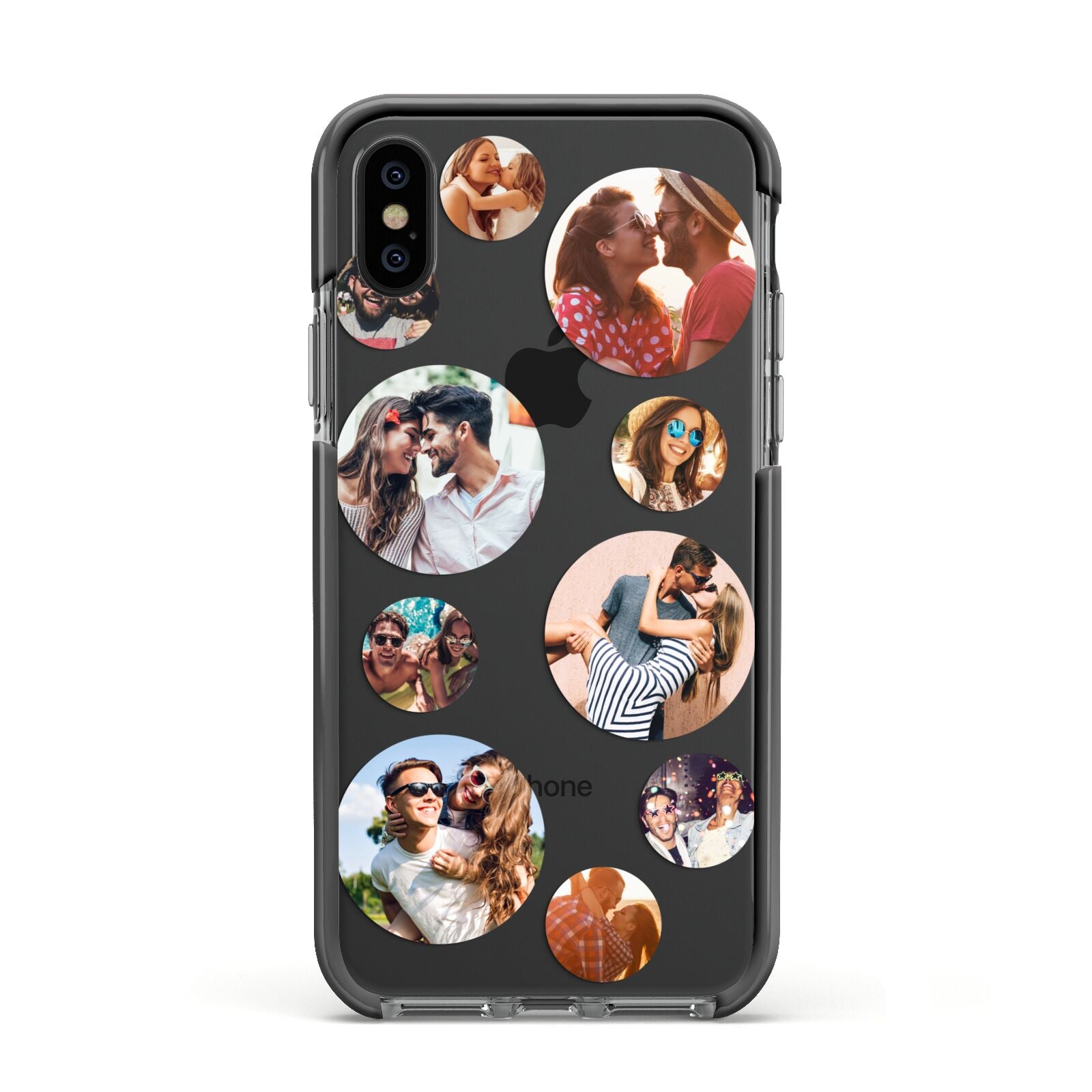 Multi Circular Photo Collage Upload Apple iPhone Xs Impact Case Black Edge on Black Phone