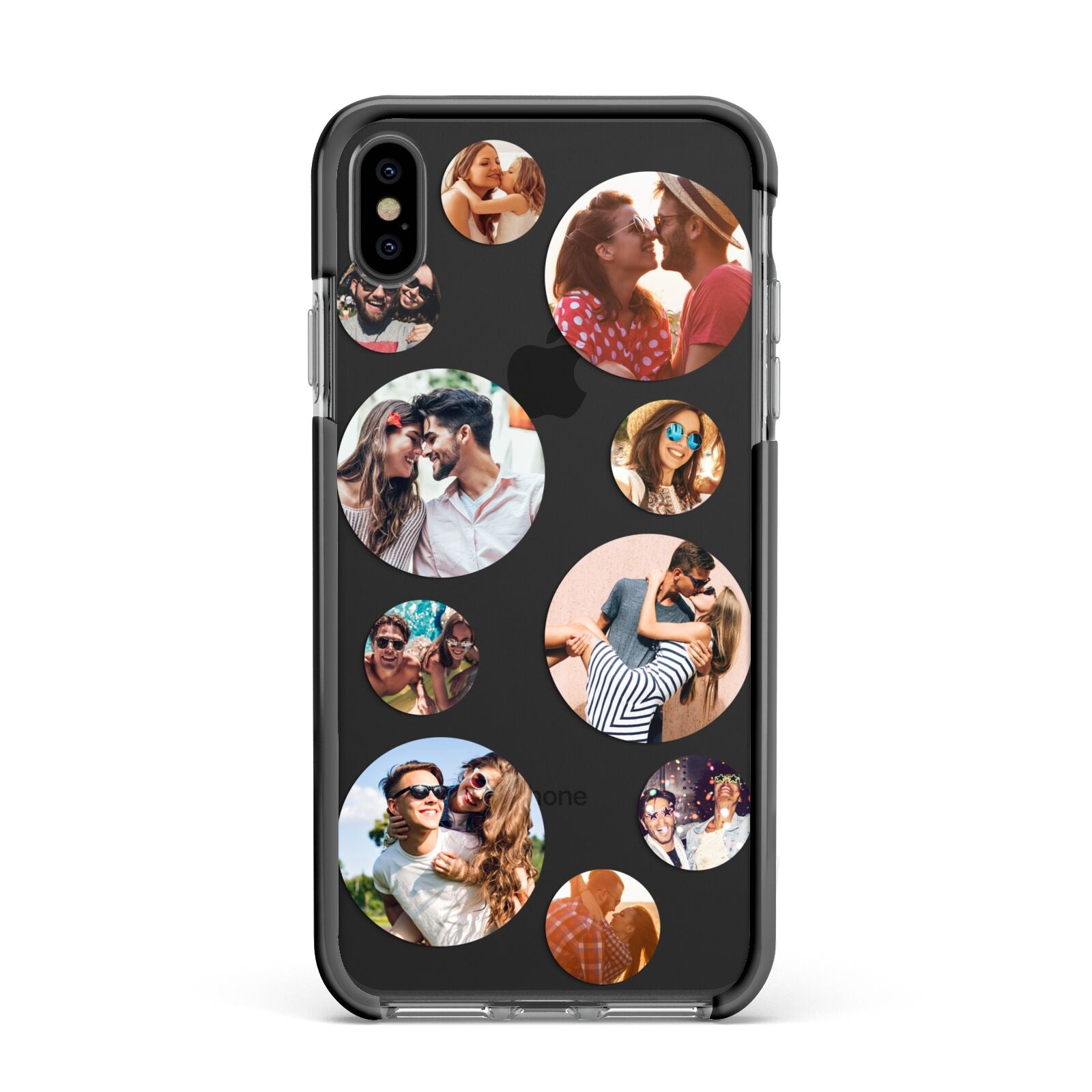 Multi Circular Photo Collage Upload Apple iPhone Xs Max Impact Case Black Edge on Black Phone