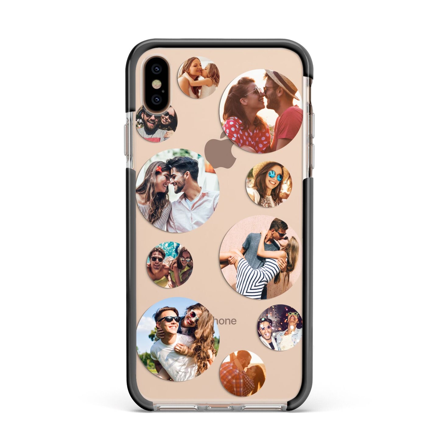 Multi Circular Photo Collage Upload Apple iPhone Xs Max Impact Case Black Edge on Gold Phone