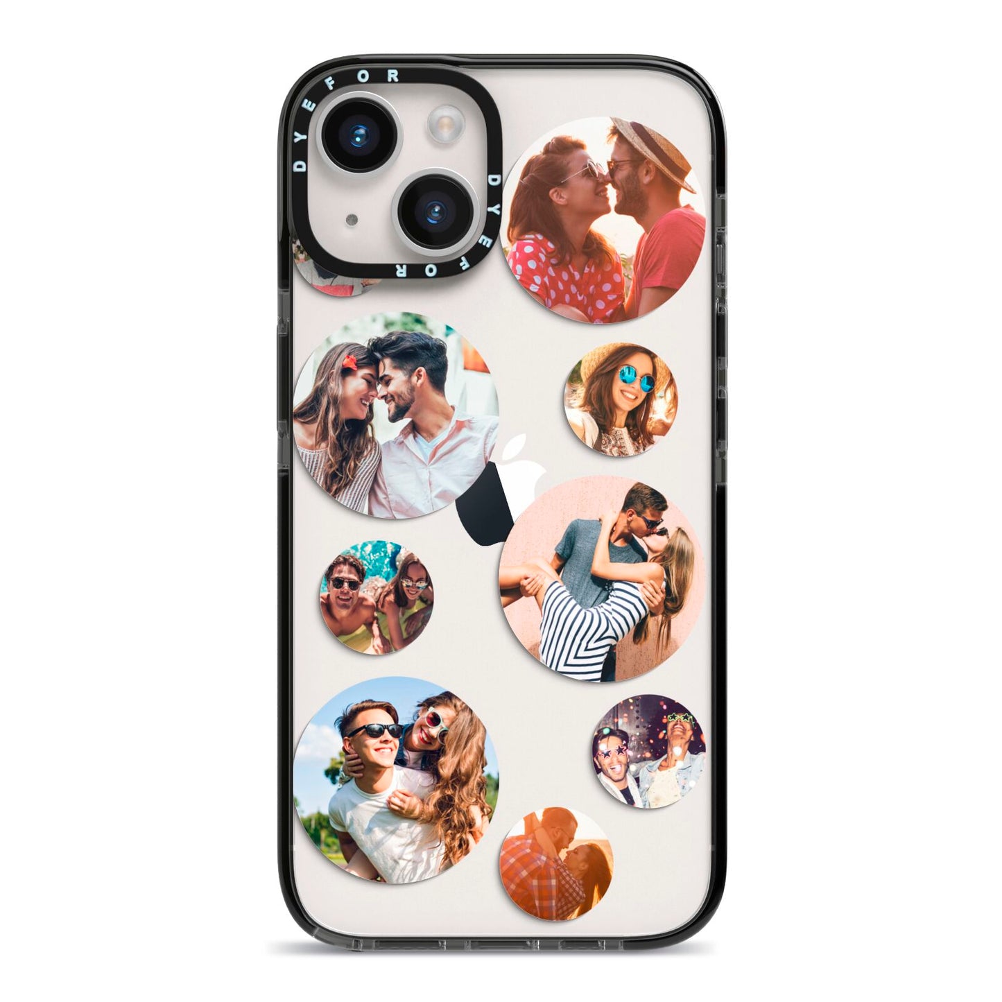 Multi Circular Photo Collage Upload iPhone 14 Black Impact Case on Silver phone