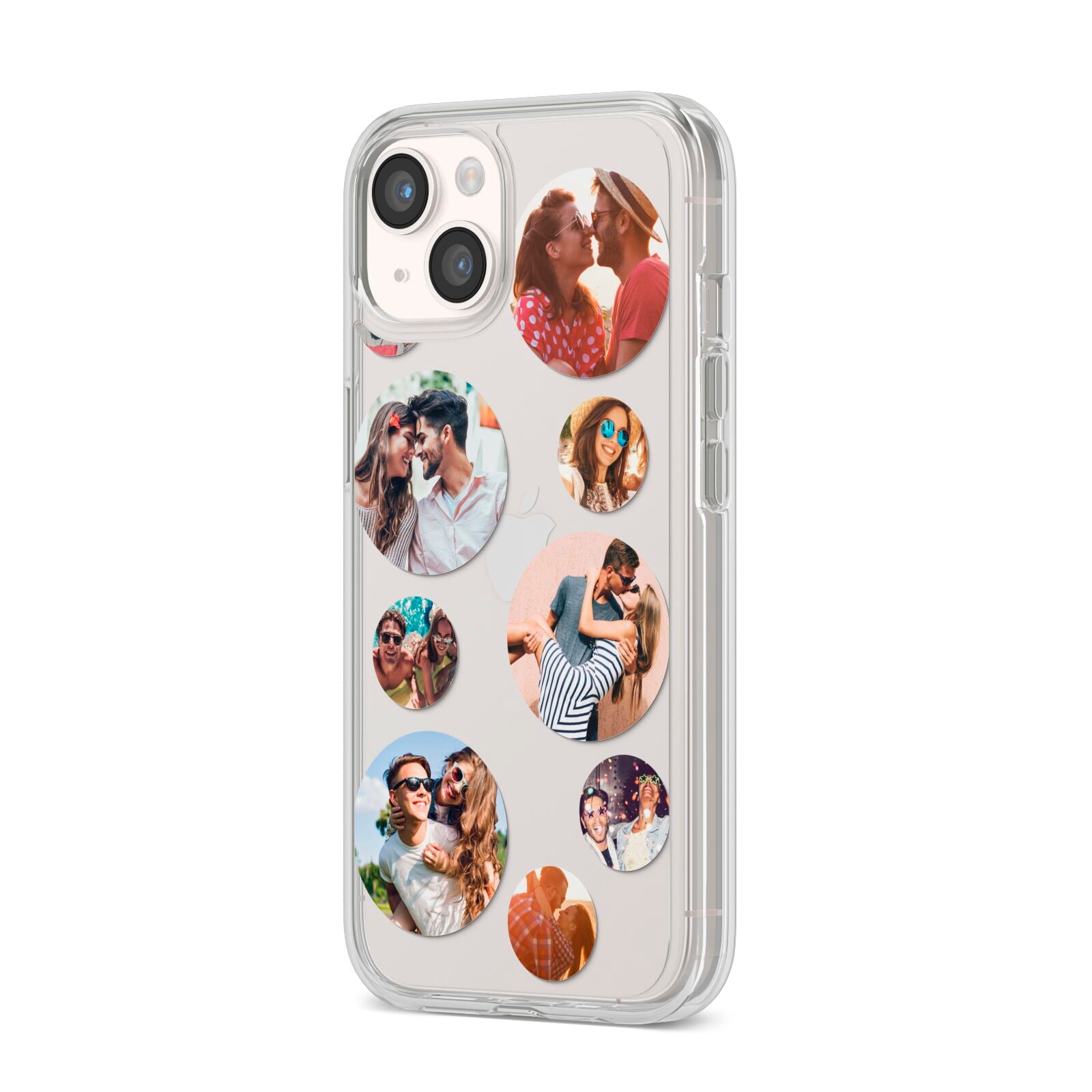 Multi Circular Photo Collage Upload iPhone 14 Clear Tough Case Starlight Angled Image