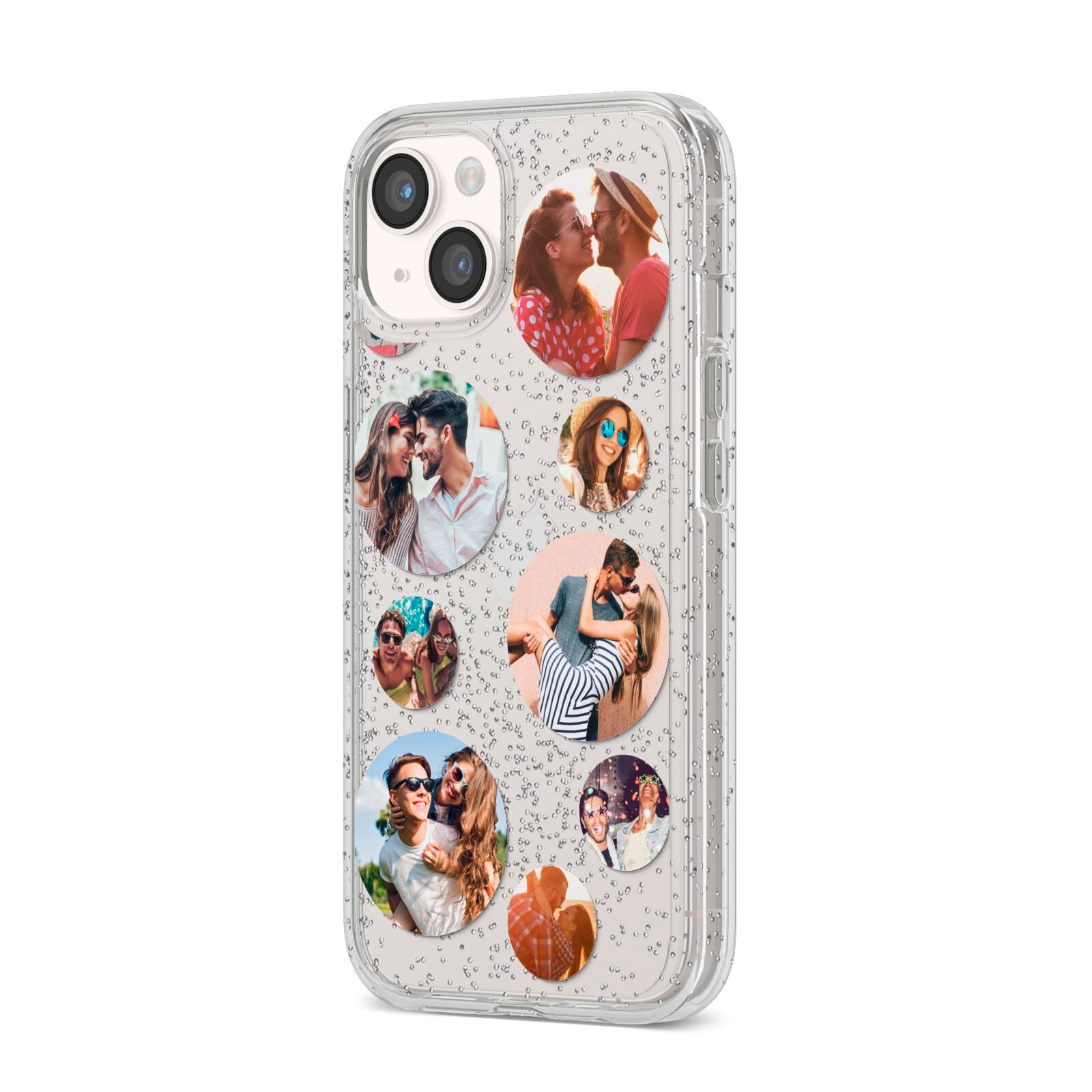 Multi Circular Photo Collage Upload iPhone 14 Glitter Tough Case Starlight Angled Image