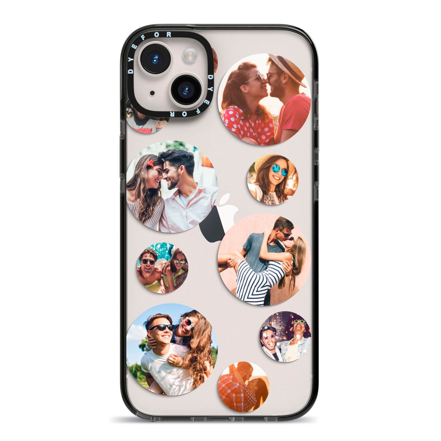 Multi Circular Photo Collage Upload iPhone 14 Plus Black Impact Case on Silver phone