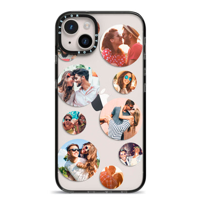 Multi Circular Photo Collage Upload iPhone 14 Plus Black Impact Case on Silver phone