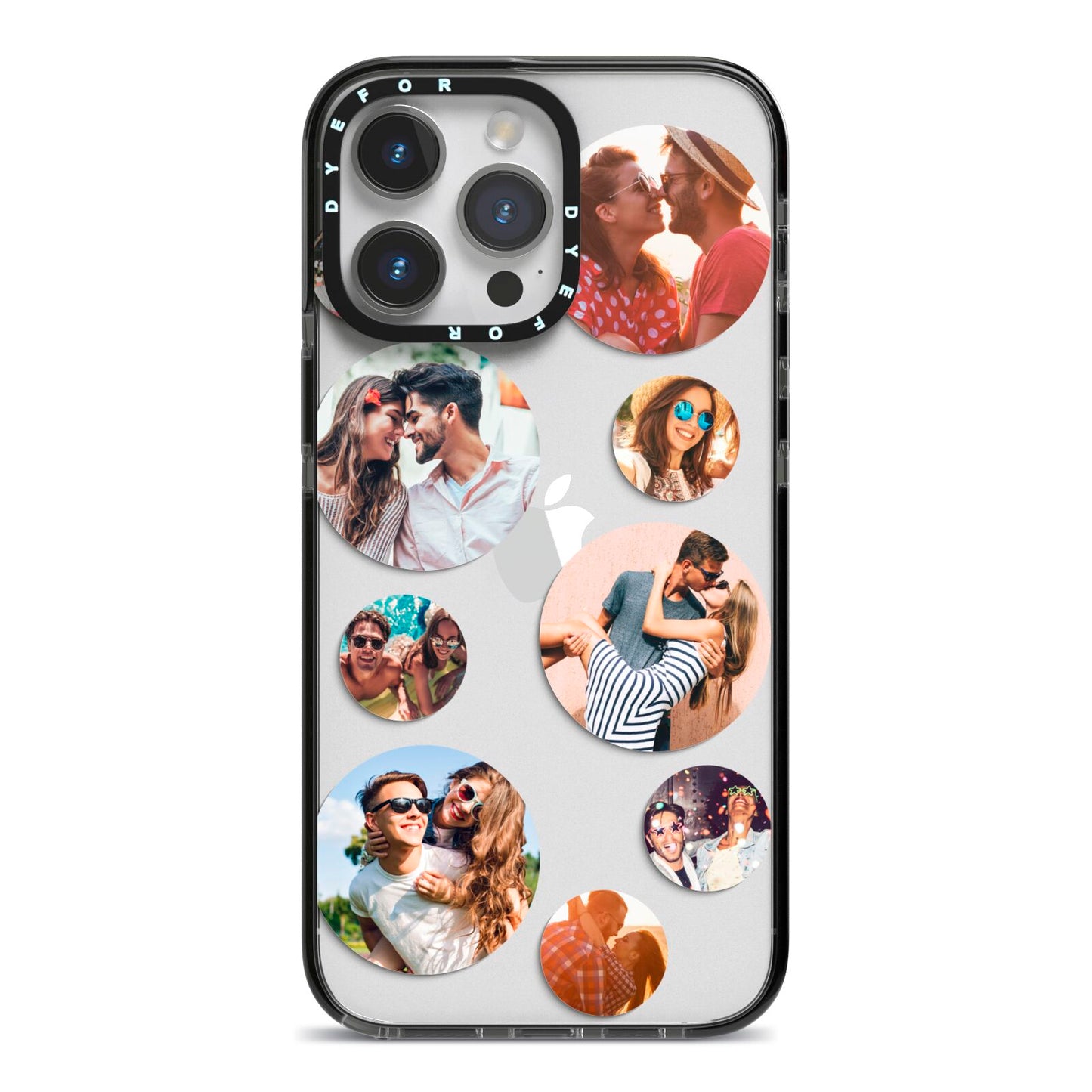 Multi Circular Photo Collage Upload iPhone 14 Pro Max Black Impact Case on Silver phone