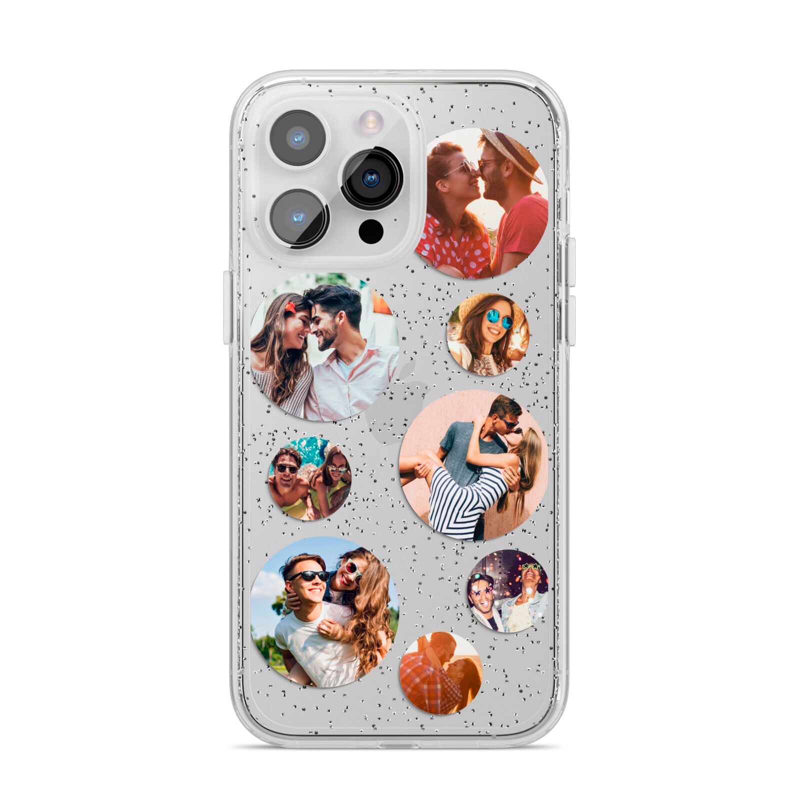 Multi Circular Photo Collage Upload iPhone 14 Pro Max Glitter Tough Case Silver