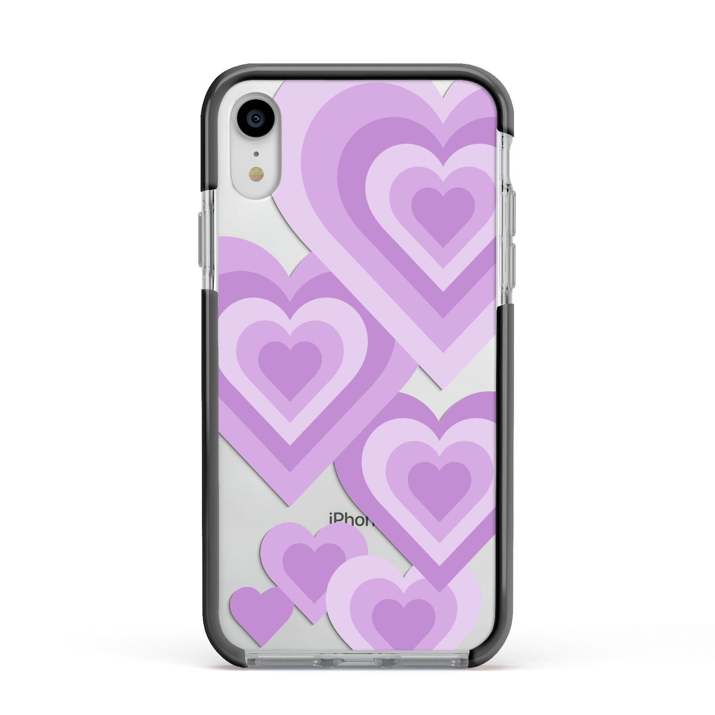 Multi Heart Apple iPhone XR Impact Case Black Edge on Silver Phone
