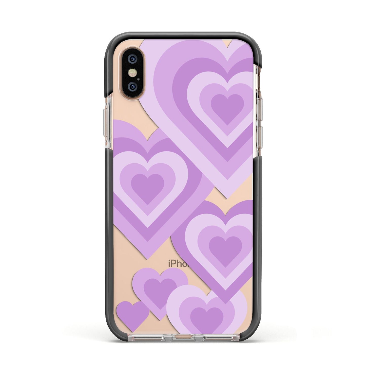 Multi Heart Apple iPhone Xs Impact Case Black Edge on Gold Phone