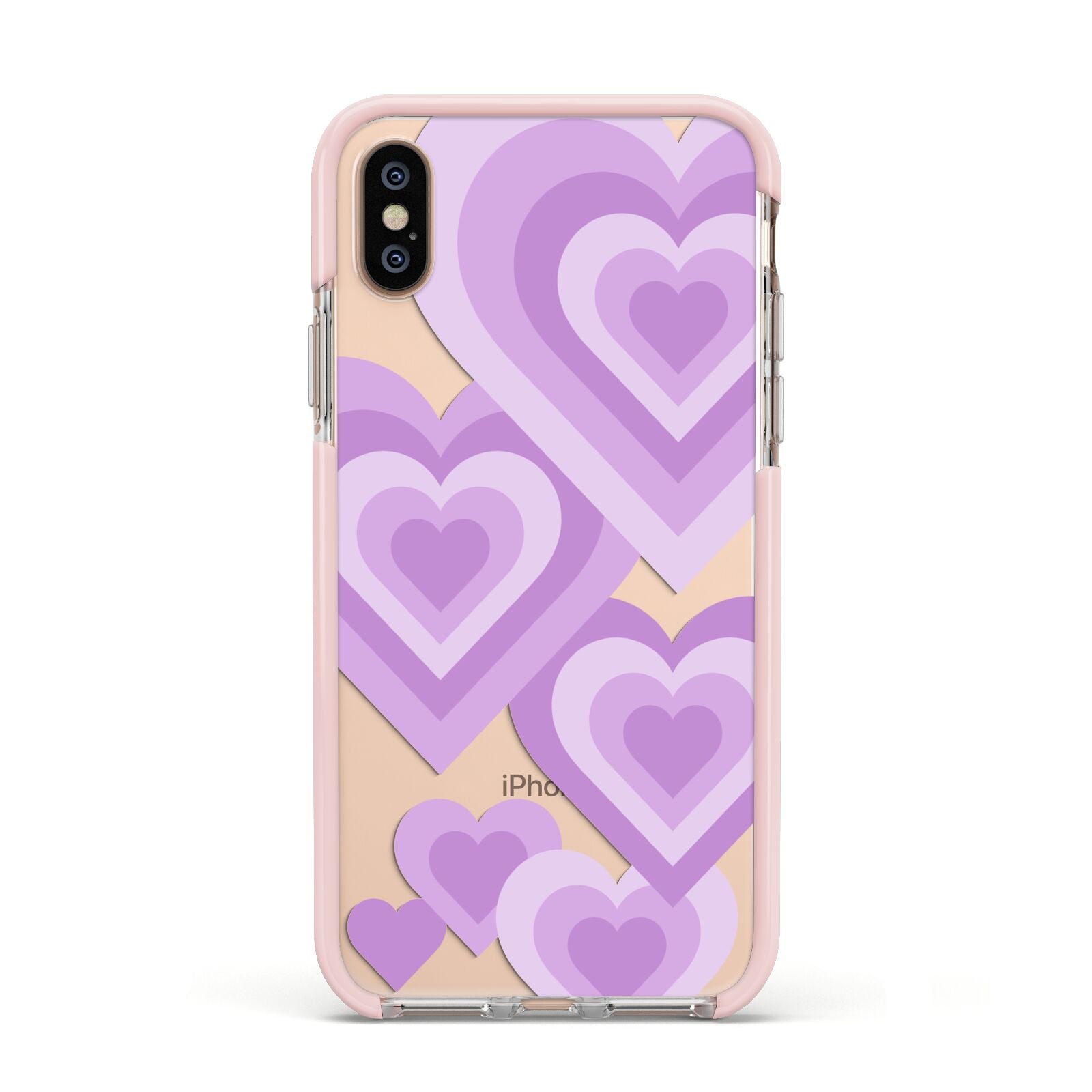 Multi Heart Apple iPhone Xs Impact Case Pink Edge on Gold Phone