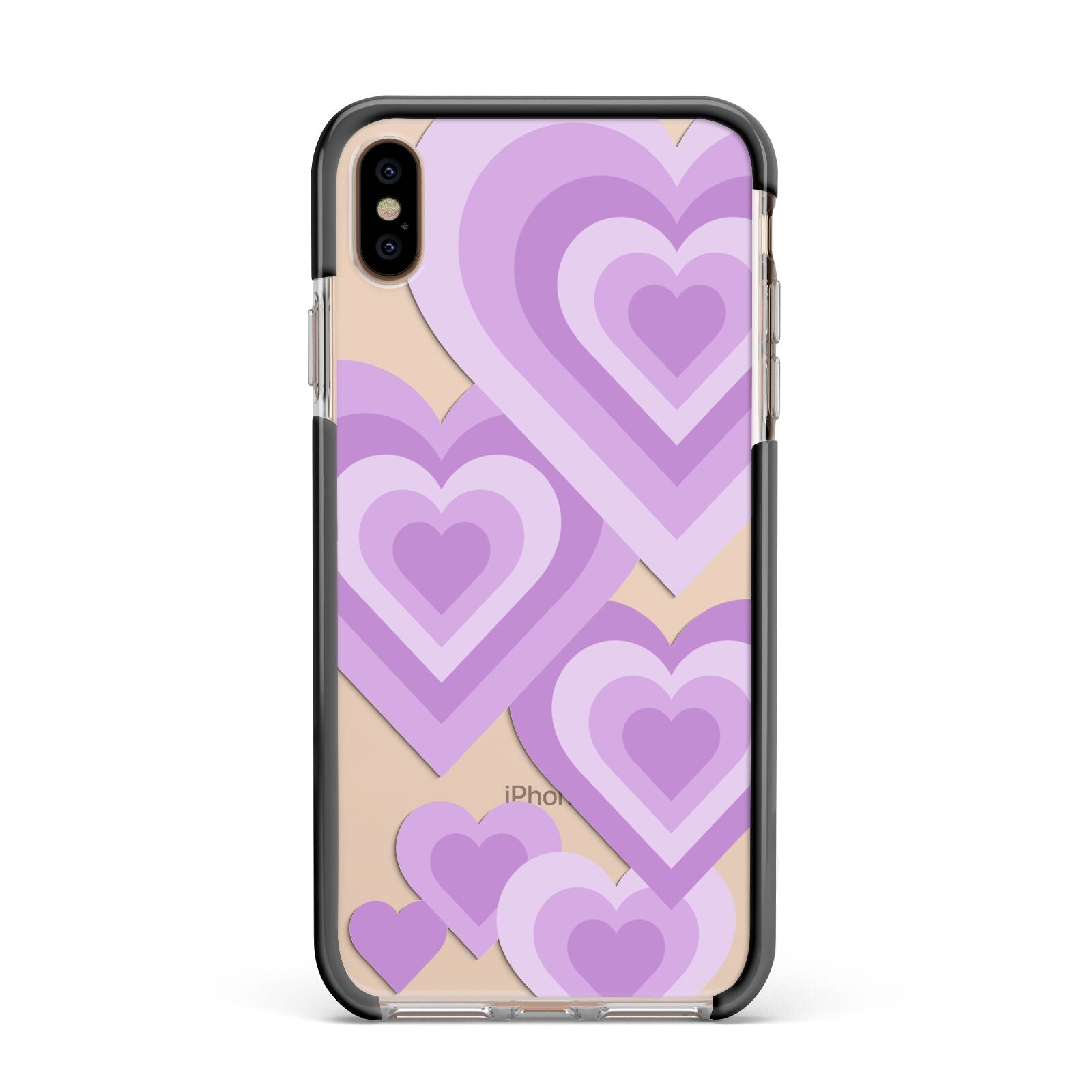 Multi Heart Apple iPhone Xs Max Impact Case Black Edge on Gold Phone