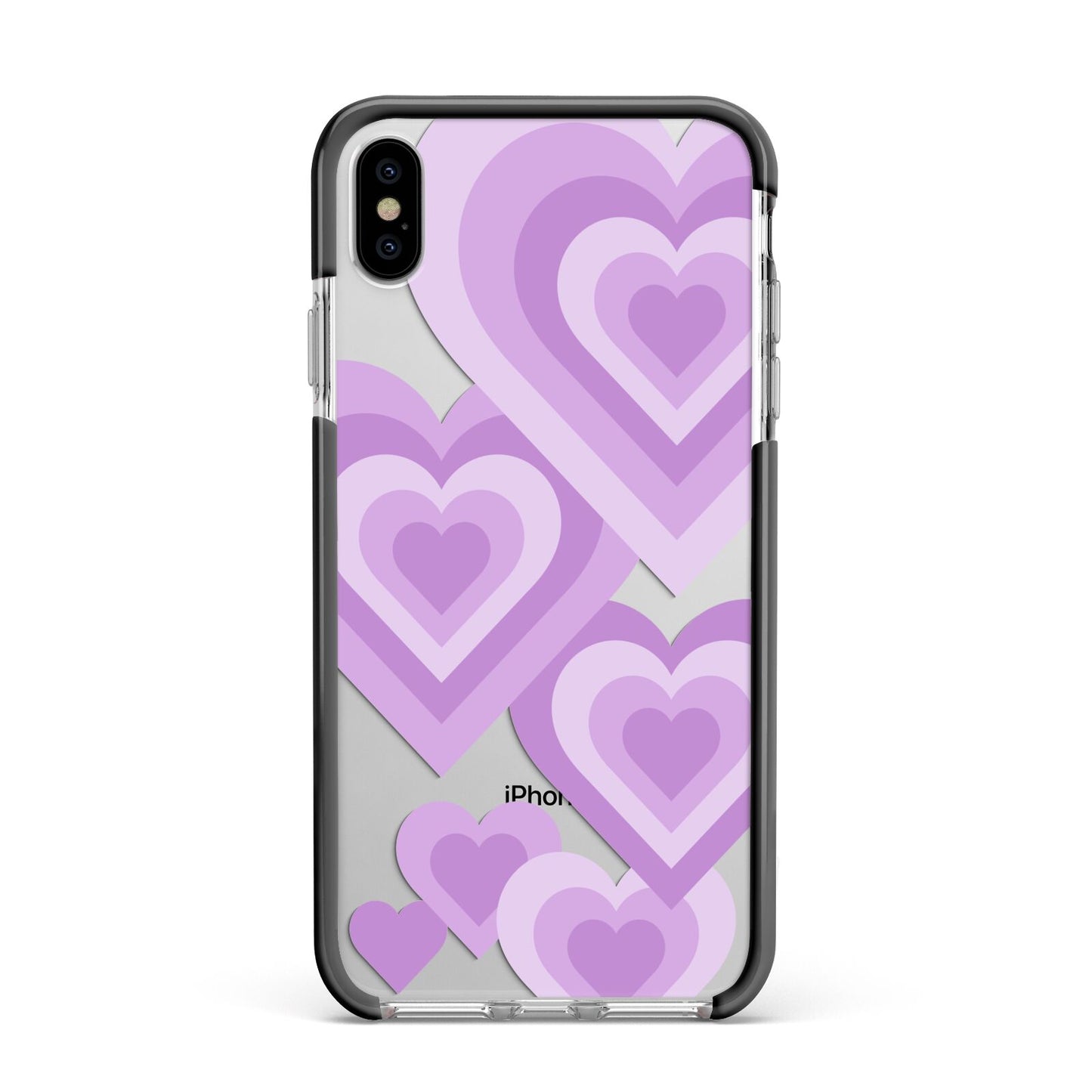 Multi Heart Apple iPhone Xs Max Impact Case Black Edge on Silver Phone