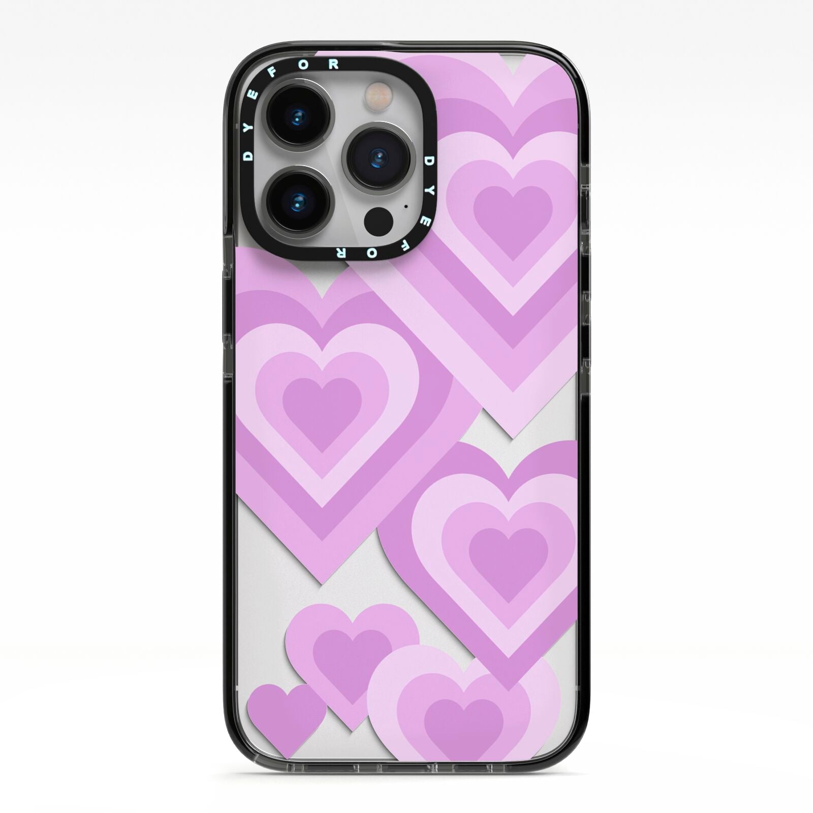 Multi Heart iPhone 13 Pro Black Impact Case on Silver phone