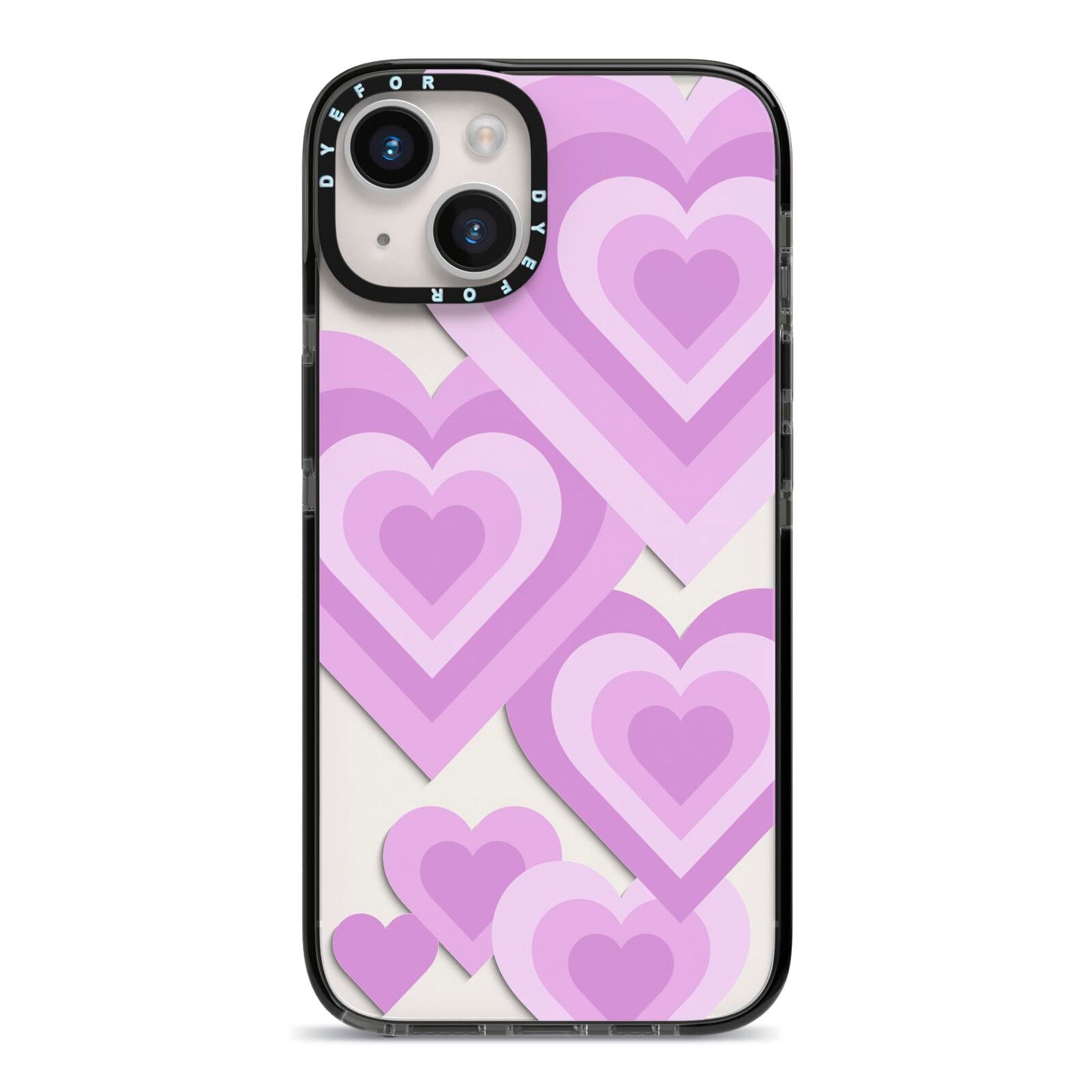 Multi Heart iPhone 14 Black Impact Case on Silver phone