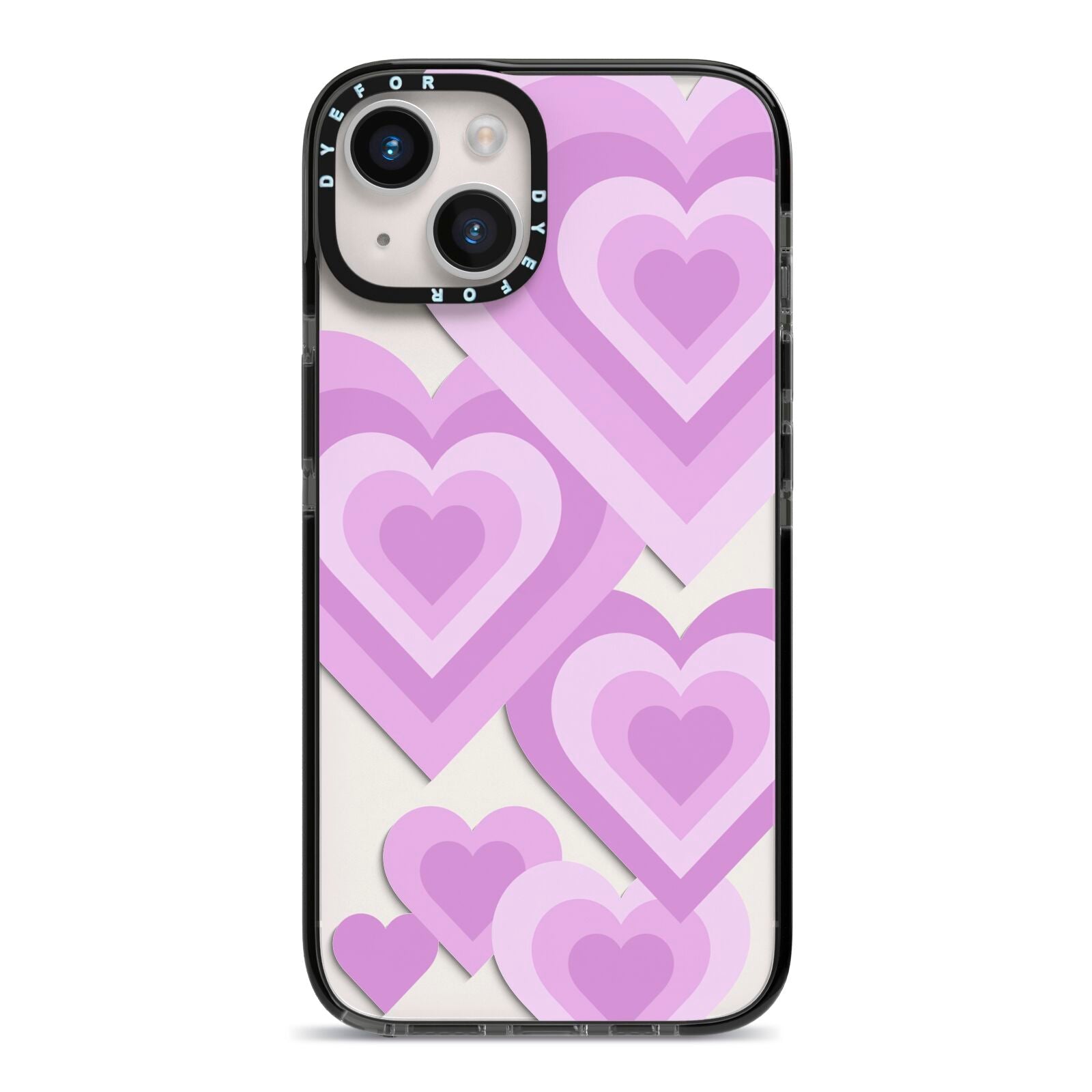 Multi Heart iPhone 14 Black Impact Case on Silver phone