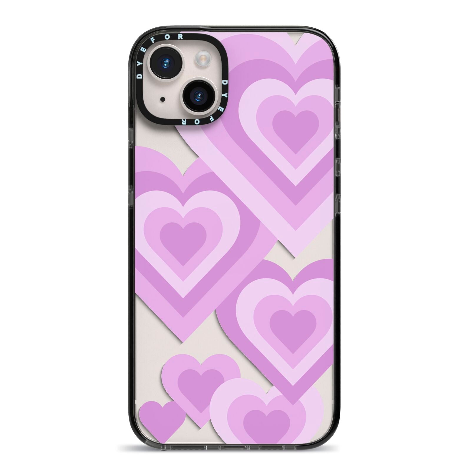 Multi Heart iPhone 14 Plus Black Impact Case on Silver phone