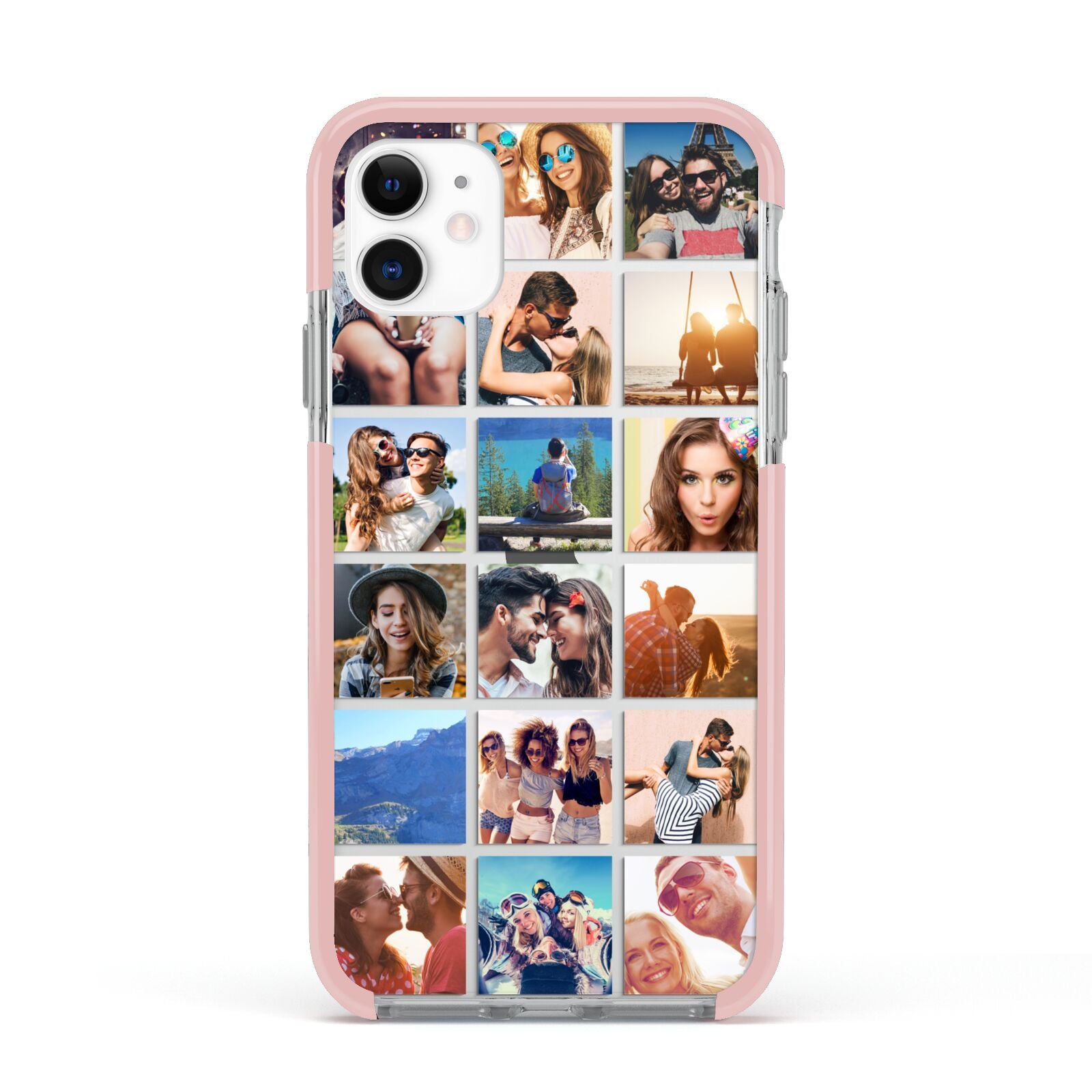 Multi Photo Collage Apple iPhone 11 in White with Pink Impact Case