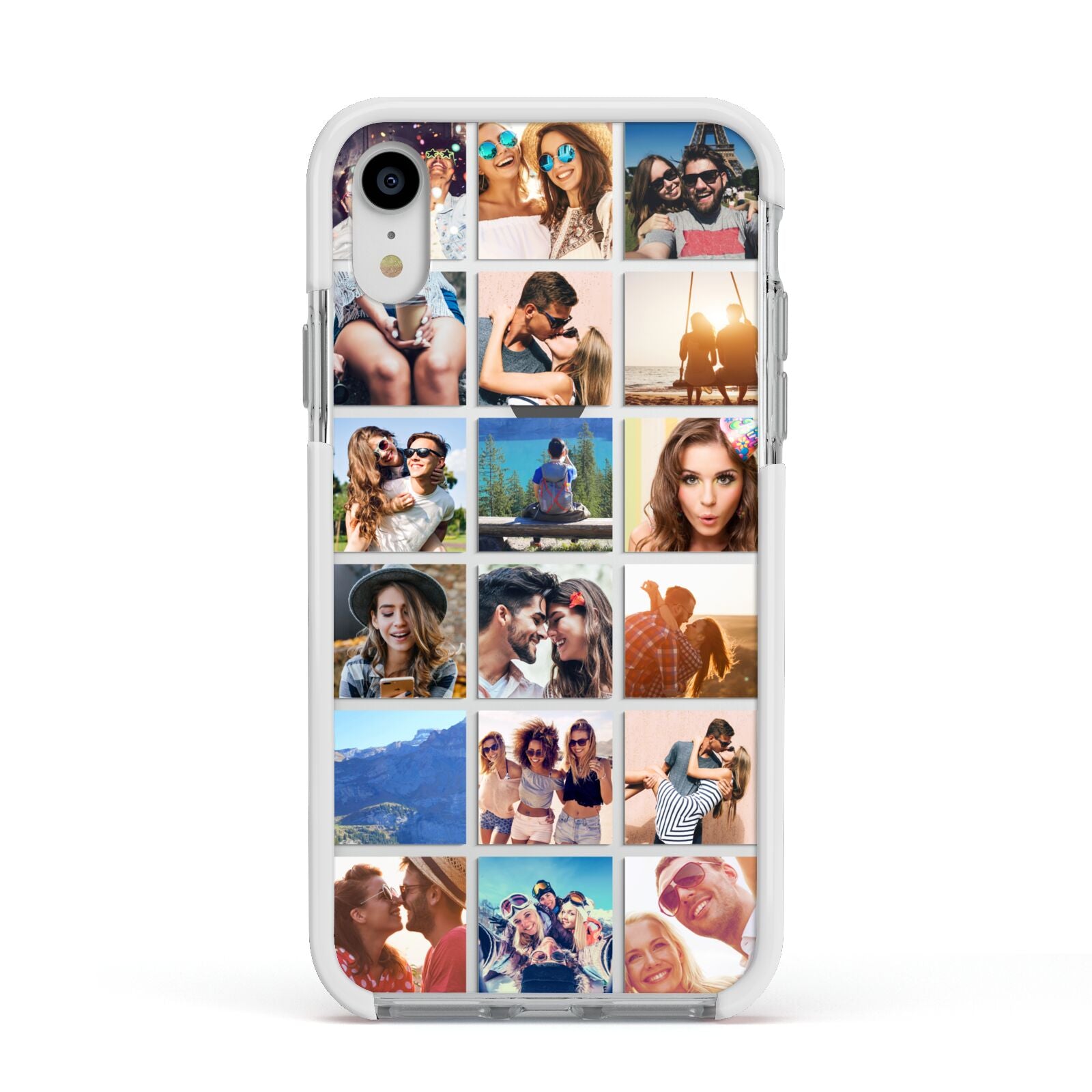 Multi Photo Collage Apple iPhone XR Impact Case White Edge on Silver Phone