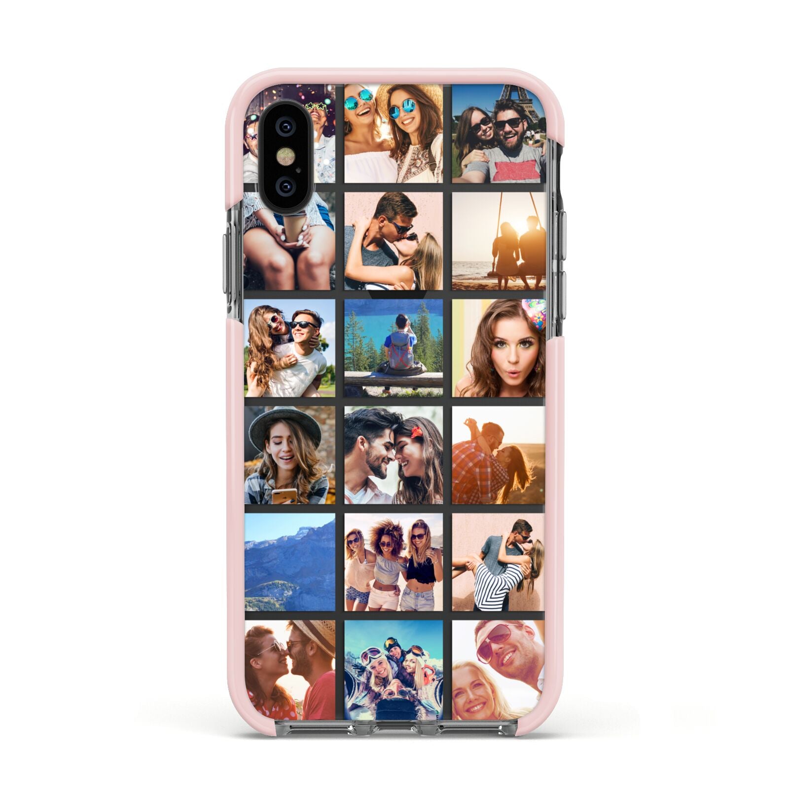 Multi Photo Collage Apple iPhone Xs Impact Case Pink Edge on Black Phone