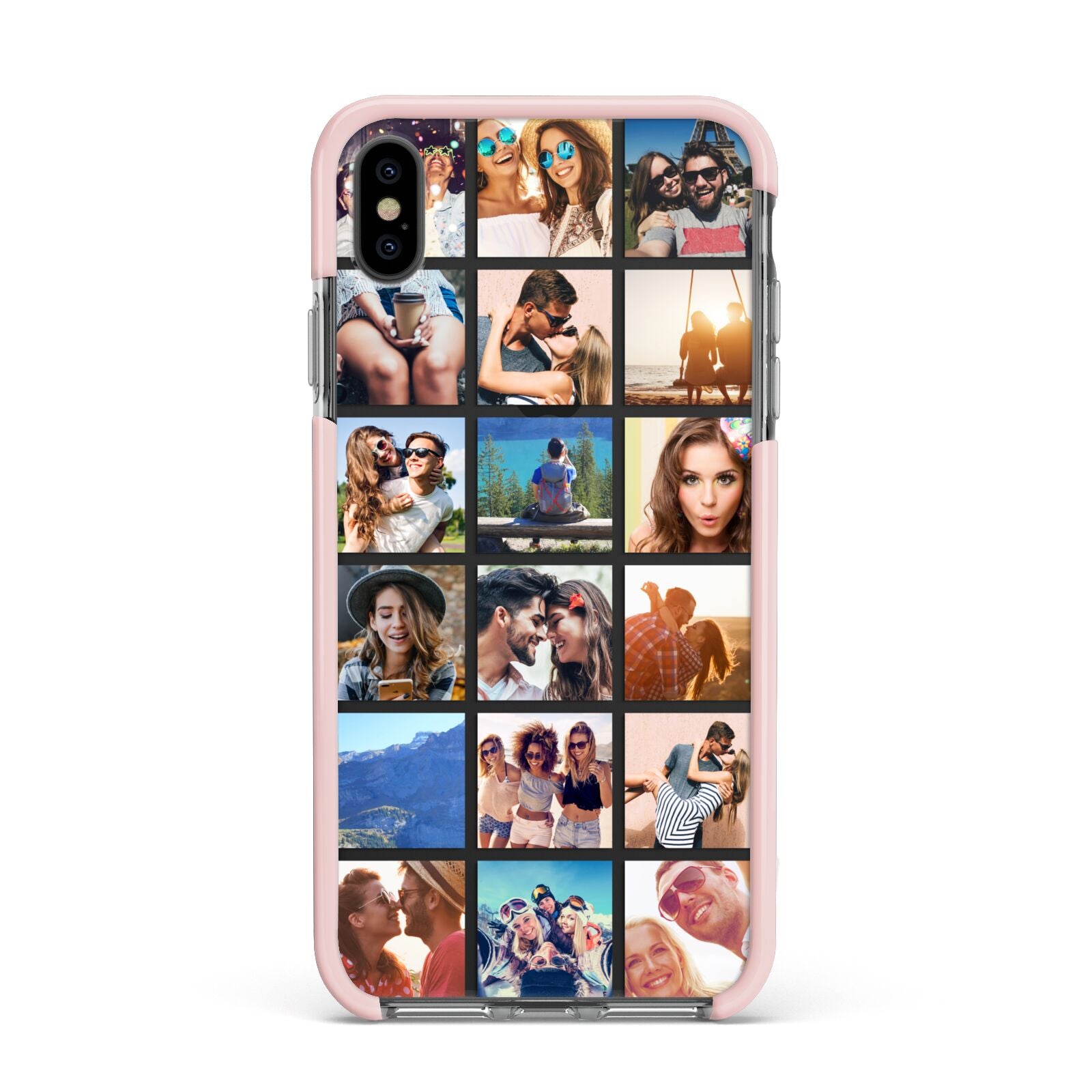 Multi Photo Collage Apple iPhone Xs Max Impact Case Pink Edge on Black Phone