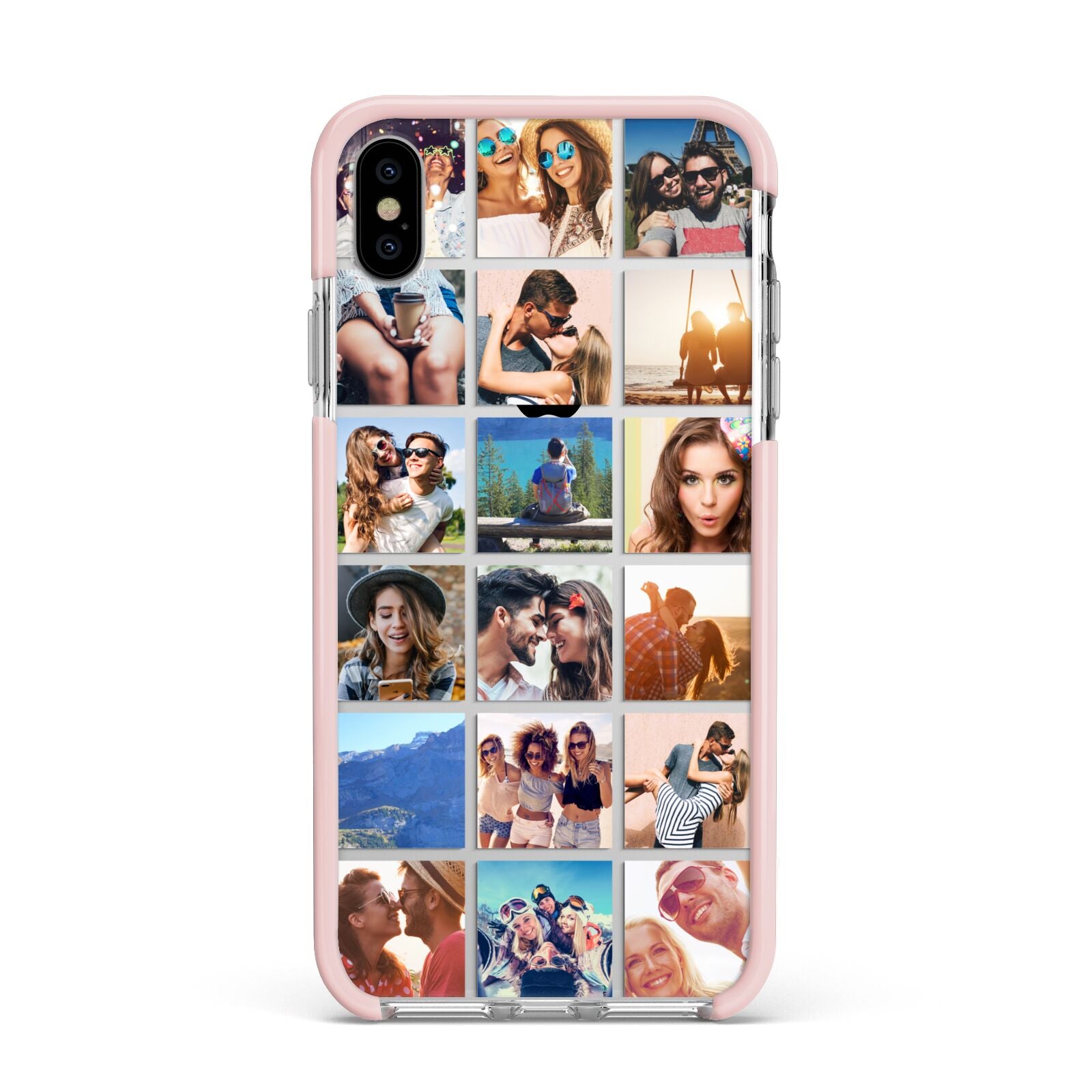 Multi Photo Collage Apple iPhone Xs Max Impact Case Pink Edge on Silver Phone
