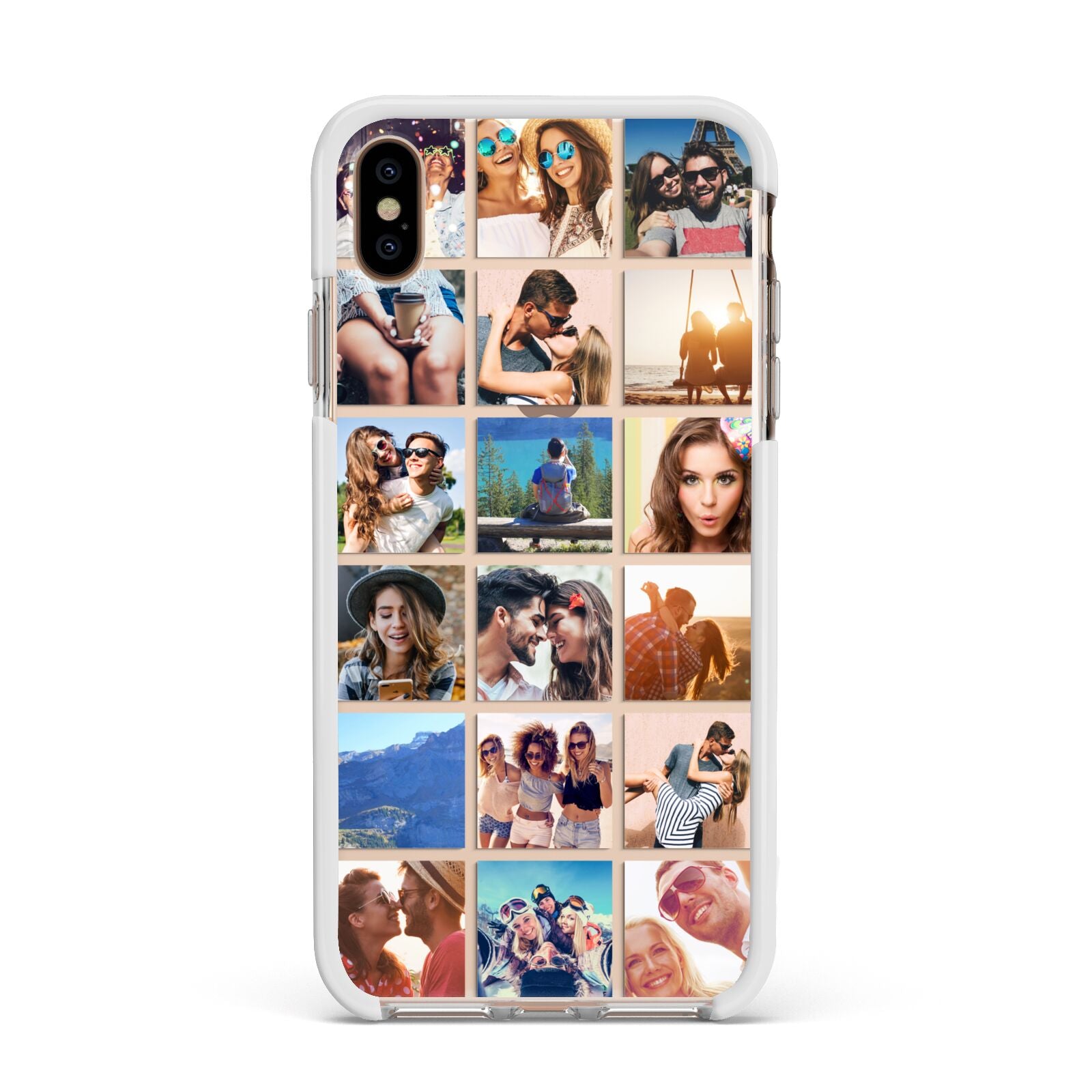Multi Photo Collage Apple iPhone Xs Max Impact Case White Edge on Gold Phone