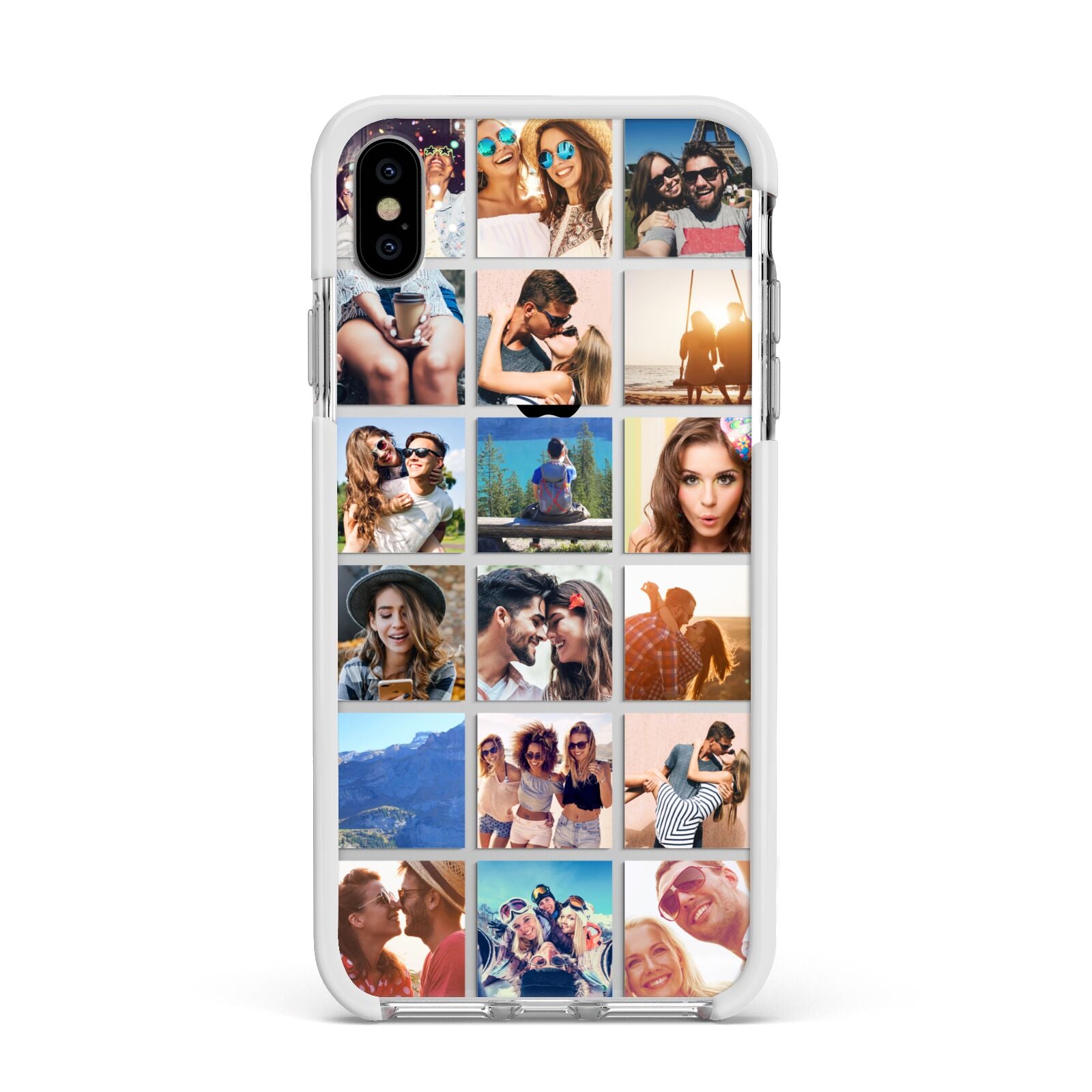 Multi Photo Collage Apple iPhone Xs Max Impact Case White Edge on Silver Phone