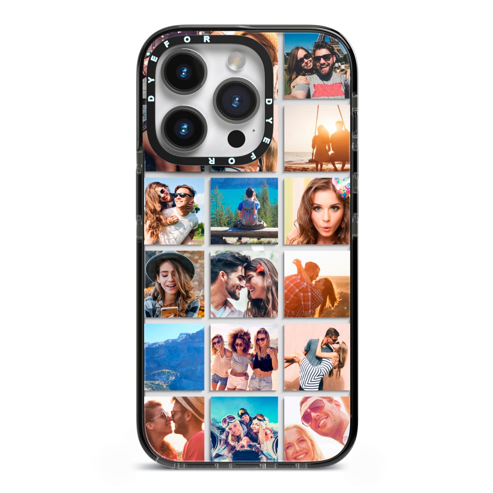 Multi Photo Collage iPhone 14 Pro Black Impact Case on Silver phone